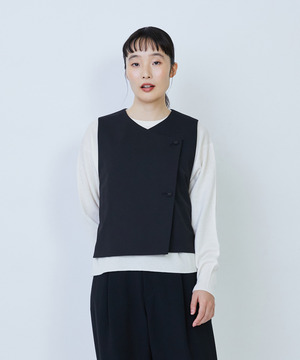 【LOISIR】ウール混ギャバデザインベスト 詳細画像 ブラック 1