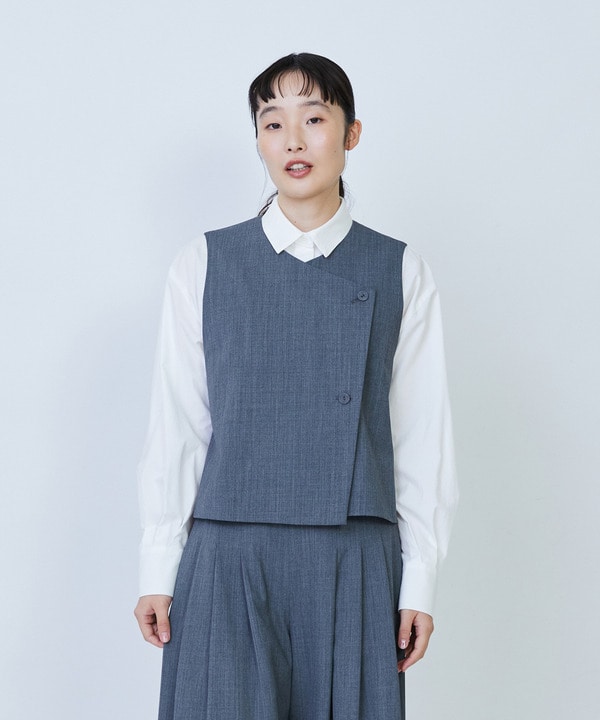 【LOISIR】ウール混ギャバデザインベスト