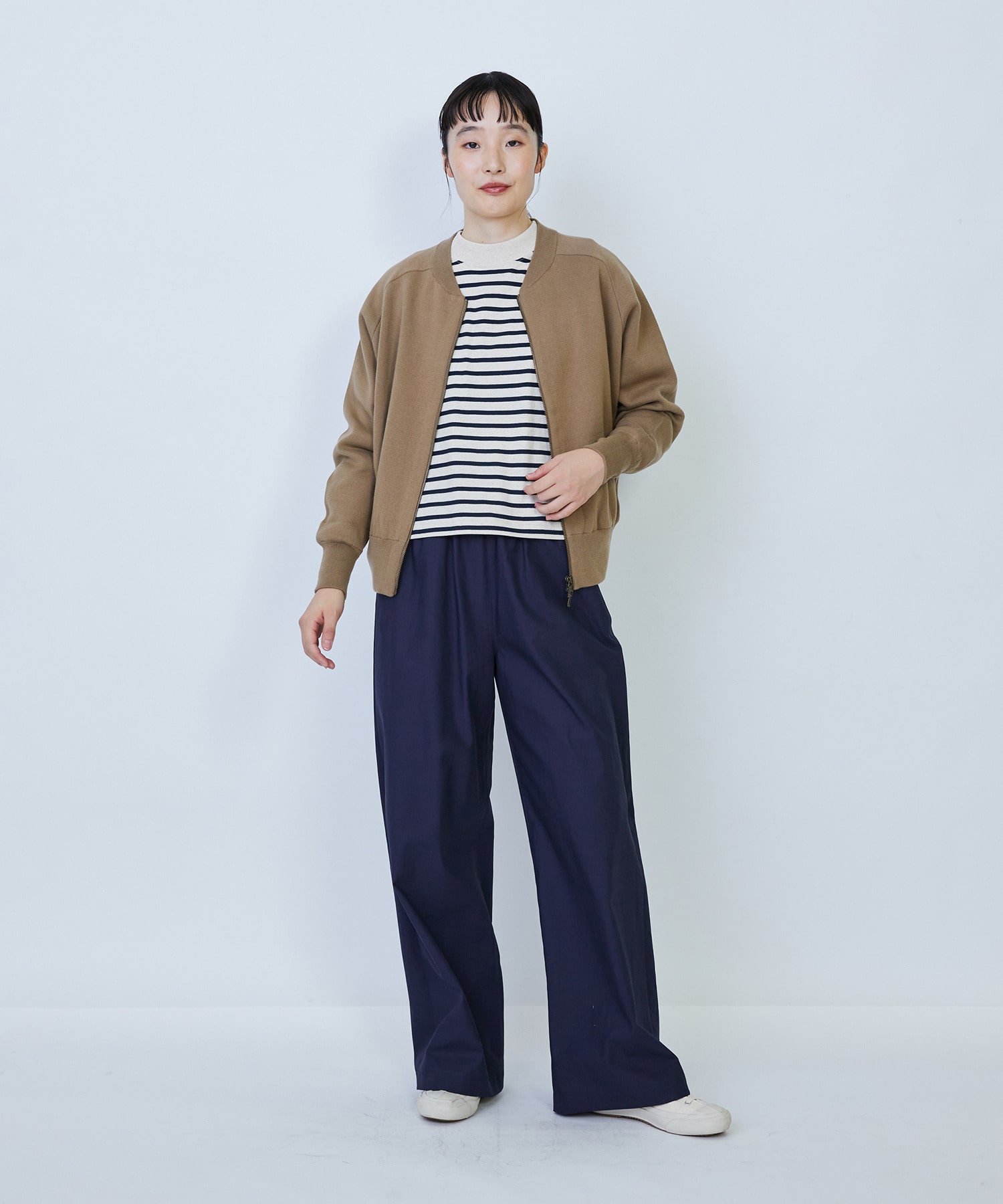 【LOISIR】コットン接結編みニットブルゾン 詳細画像 ブラック 1