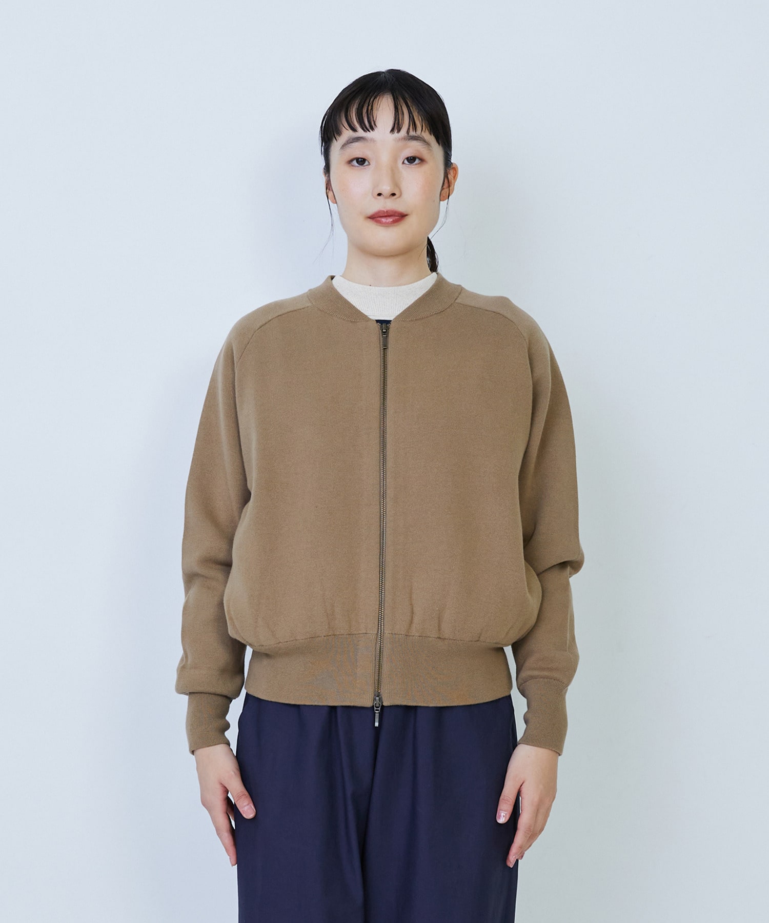 【LOISIR】コットン接結編みニットブルゾン 詳細画像 ブラック 5