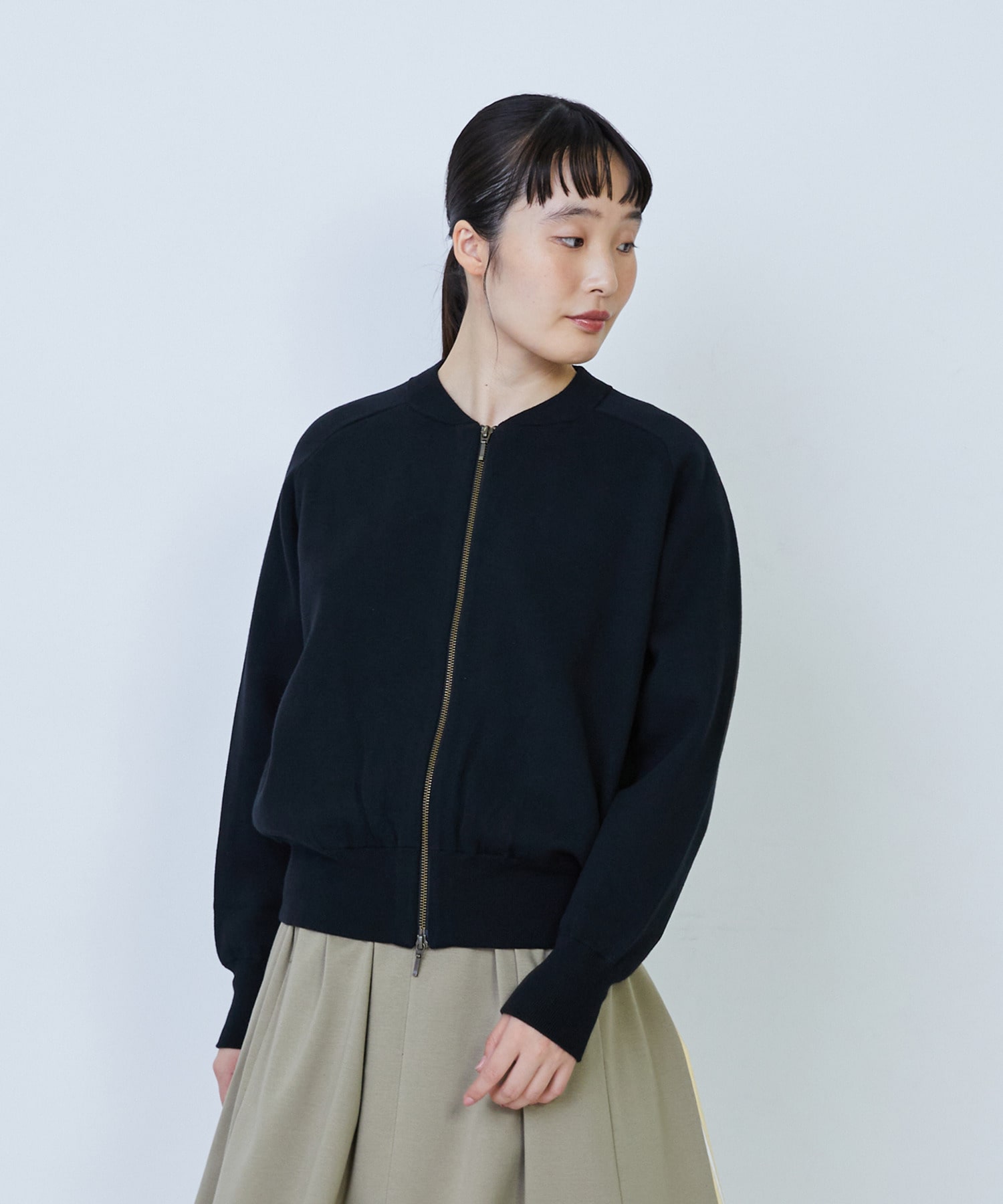 【LOISIR】コットン接結編みニットブルゾン 詳細画像 ブラック 1