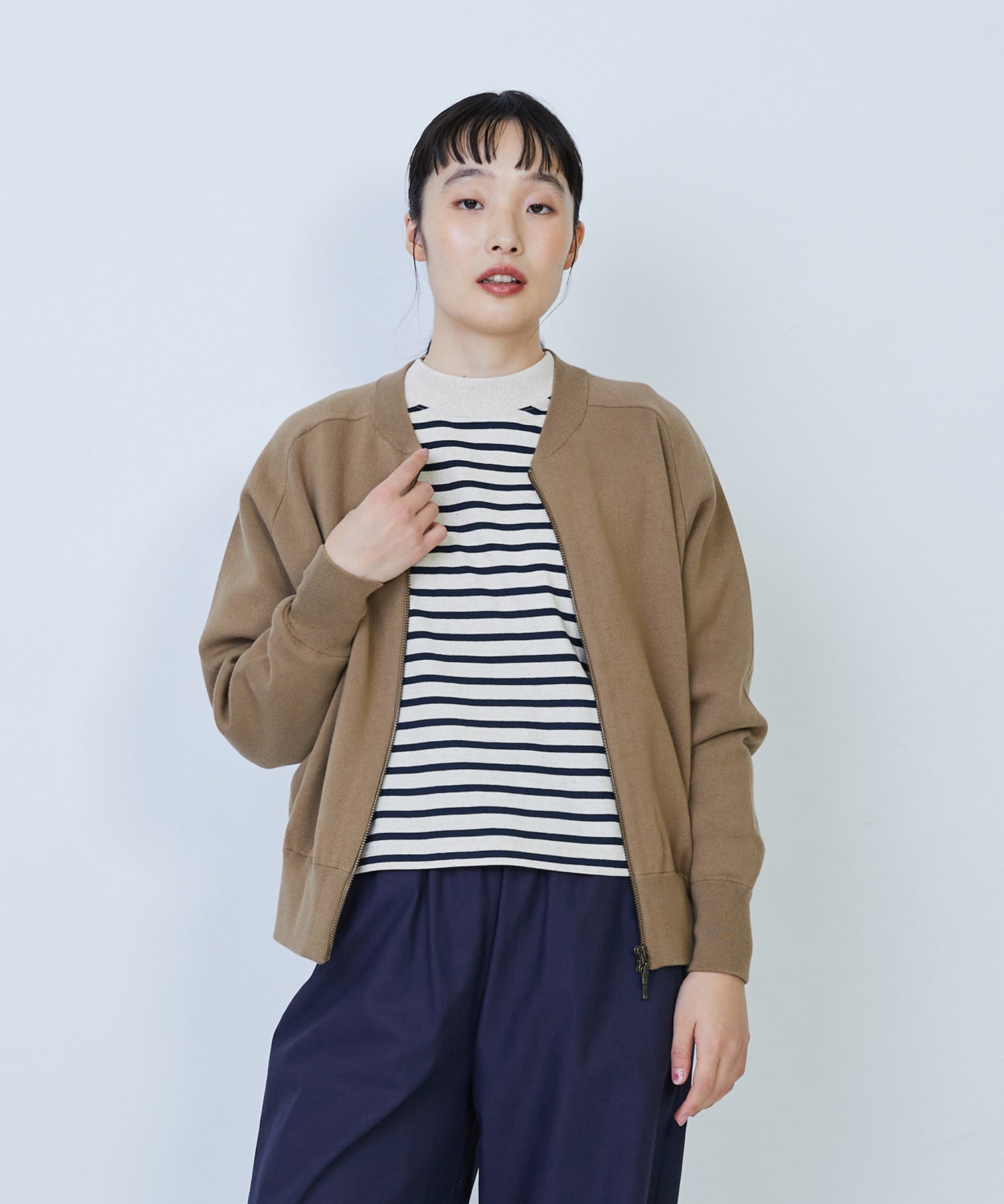 【LOISIR】コットン接結編みニットブルゾン 詳細画像 モカ 1