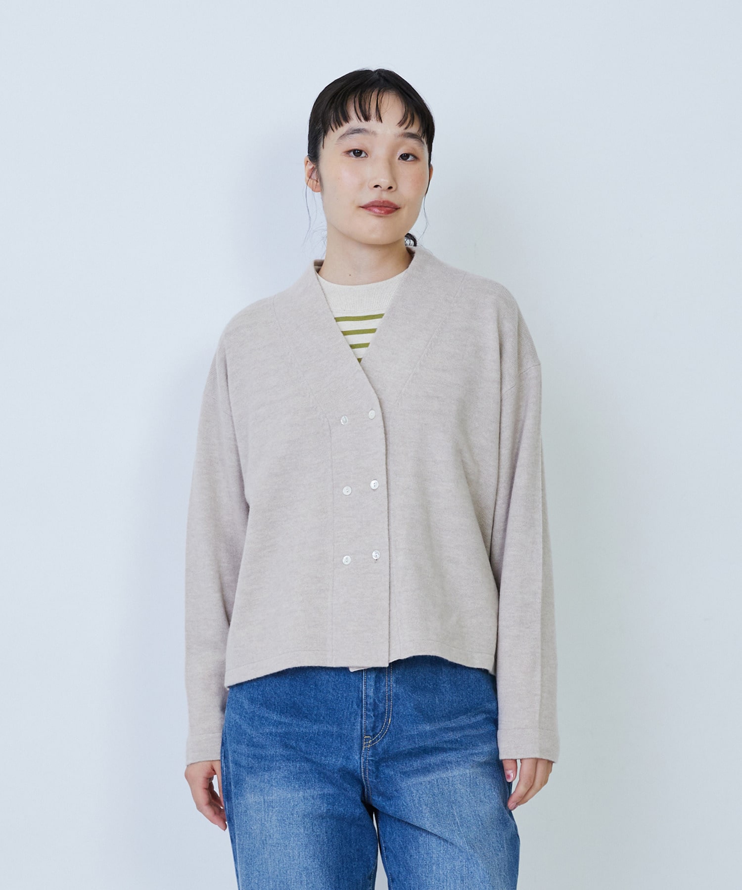 【LOISIR】ウール天竺ダブル釦カーディガン 詳細画像 ベージュ 1