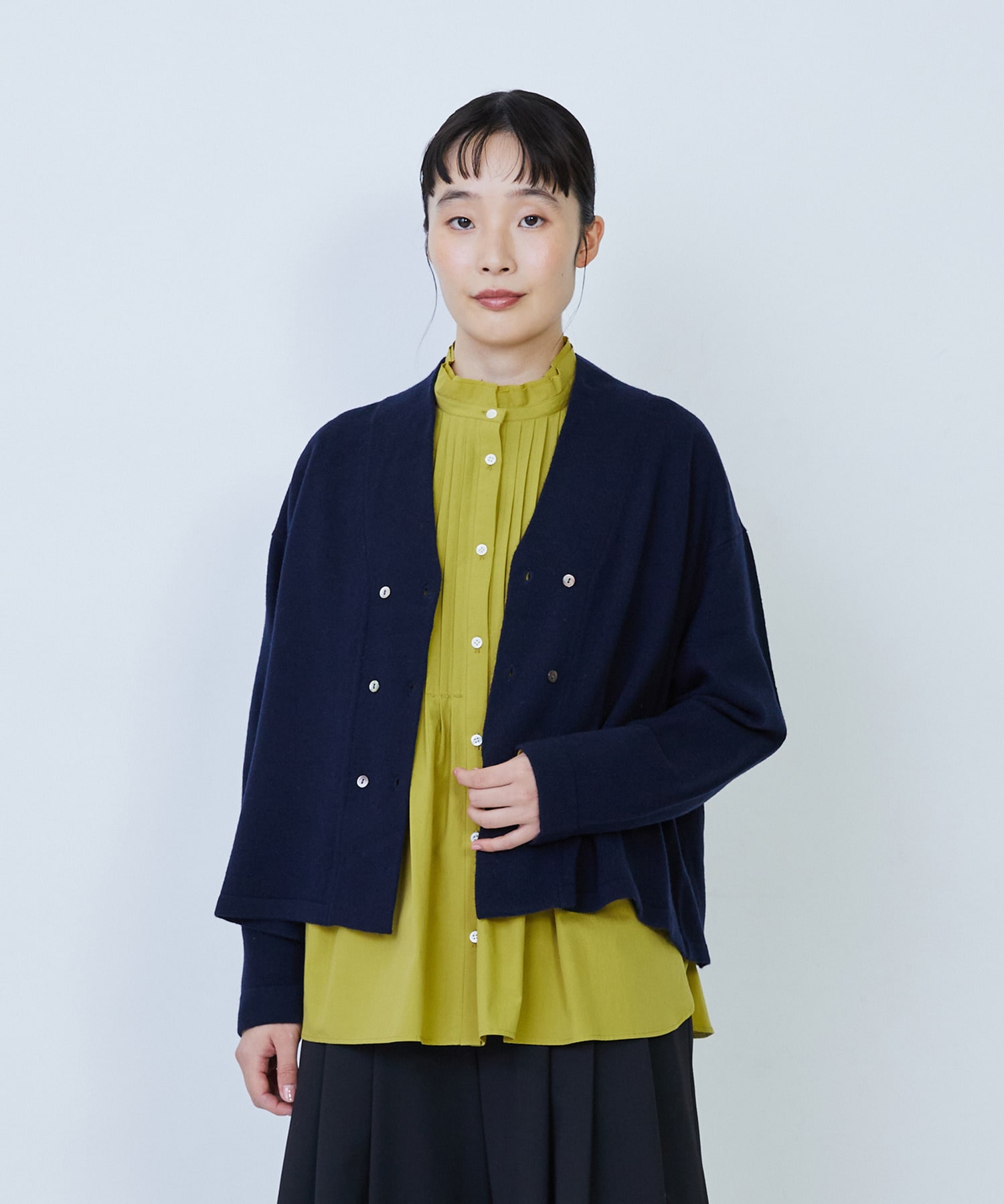 【LOISIR】ウール天竺ダブル釦カーディガン 詳細画像 ネイビー 1