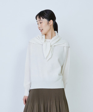 【LOISIR】ウール天竺ストール付きプルオーバー 詳細画像 オフホワイト 1