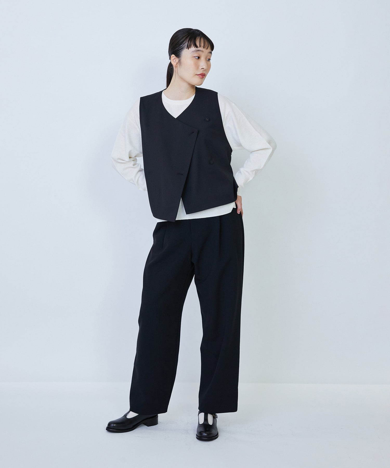 【LOISIR】ウール天竺ストール付きプルオーバー 詳細画像 ネイビー 1