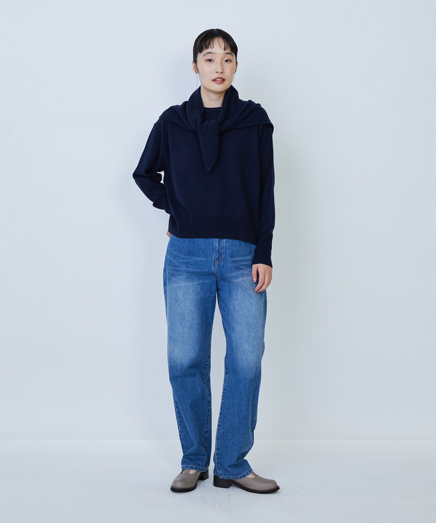 【LOISIR】ウール天竺ストール付きプルオーバー 詳細画像 ネイビー 22