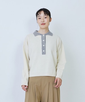 【LOISIR】ウール天竺ポロニット 詳細画像 オフホワイト 1