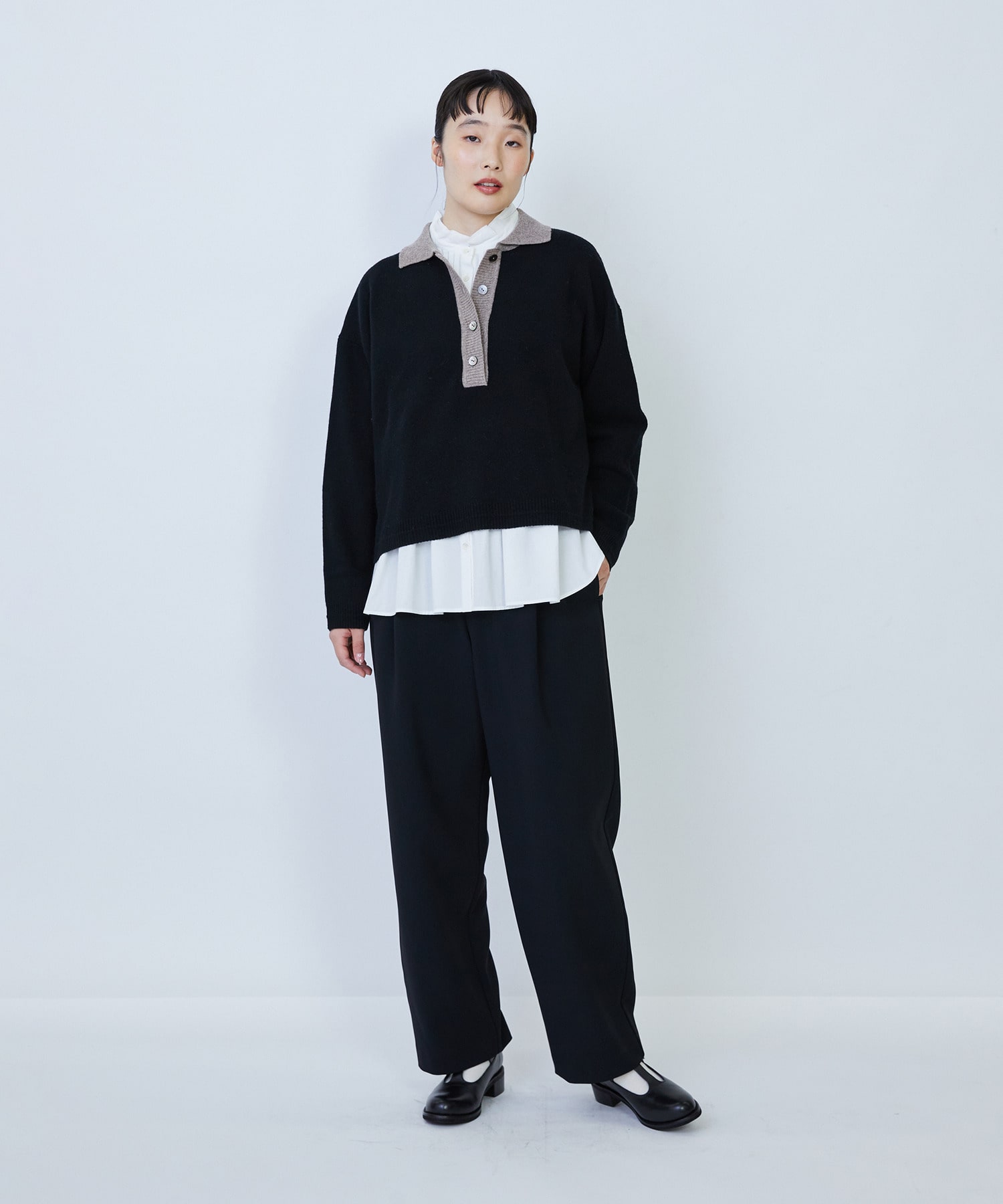 【LOISIR】ウール天竺ポロニット 詳細画像 オフホワイト 1