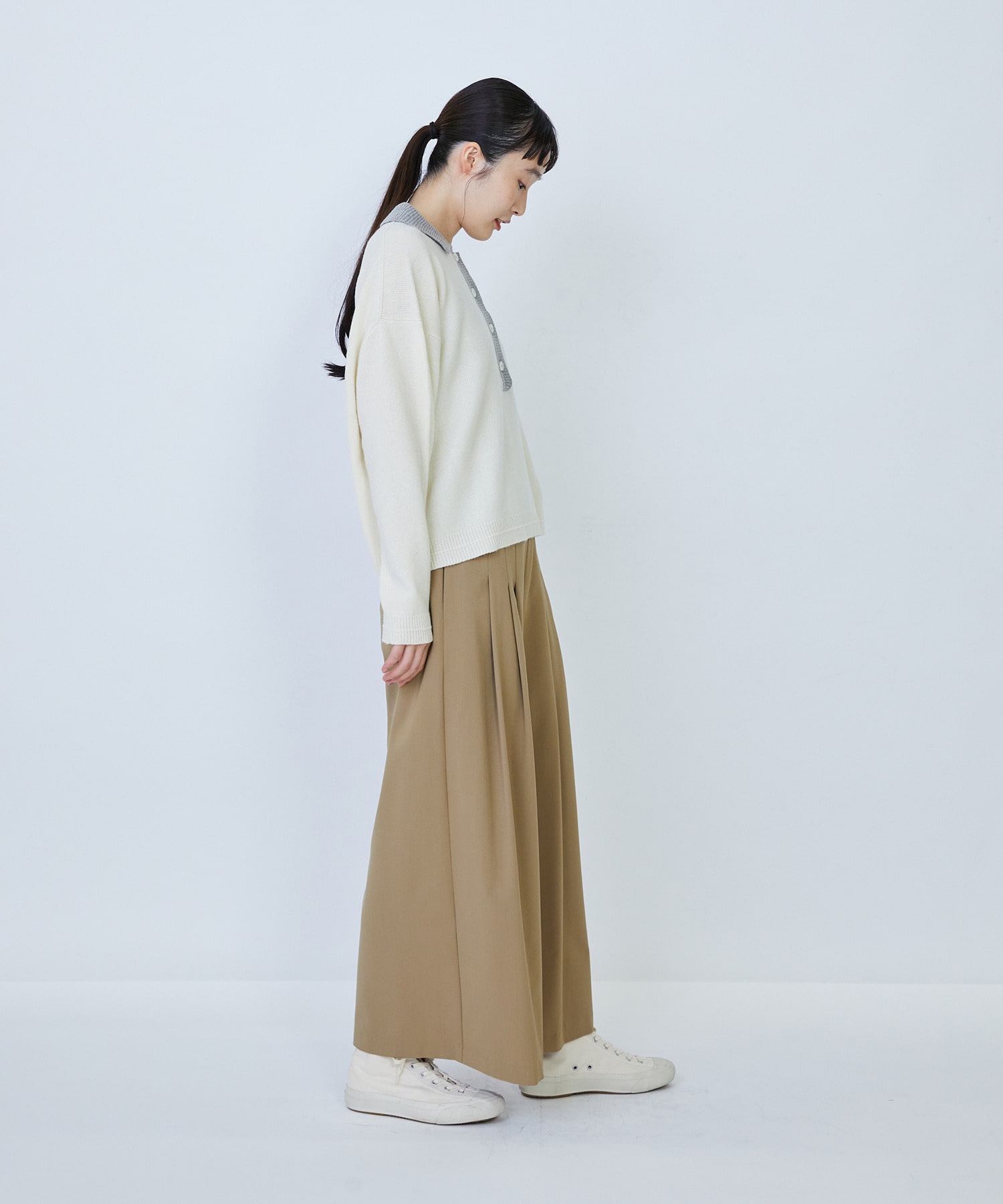 【LOISIR】ウール天竺ポロニット 詳細画像 オフホワイト 10