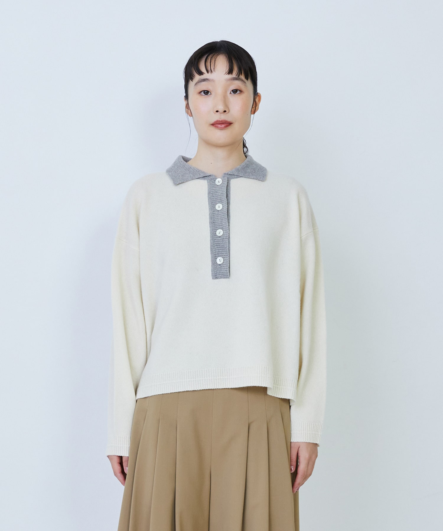 【LOISIR】ウール天竺ポロニット 詳細画像 オフホワイト 12