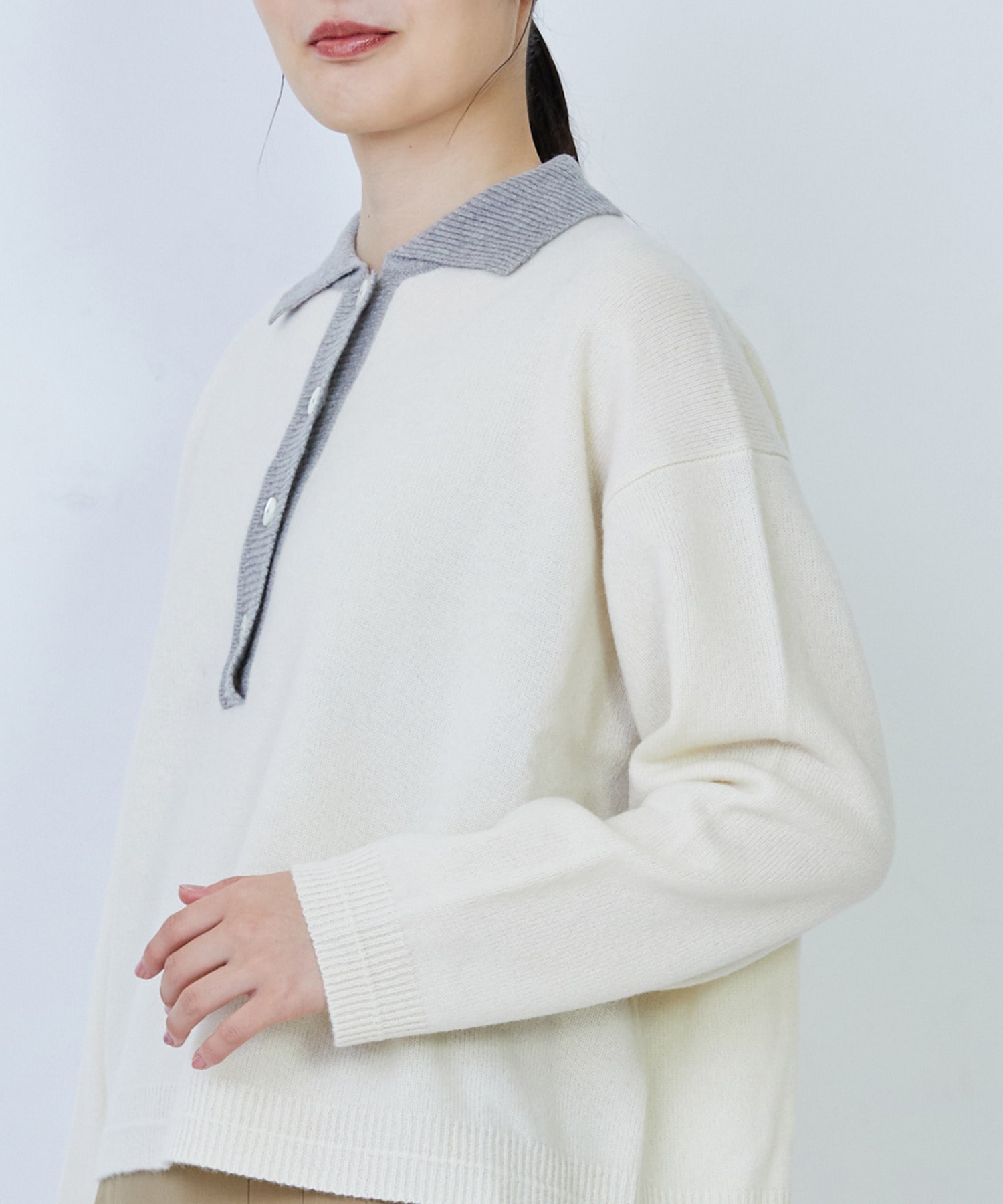 【LOISIR】ウール天竺ポロニット 詳細画像 オフホワイト 17