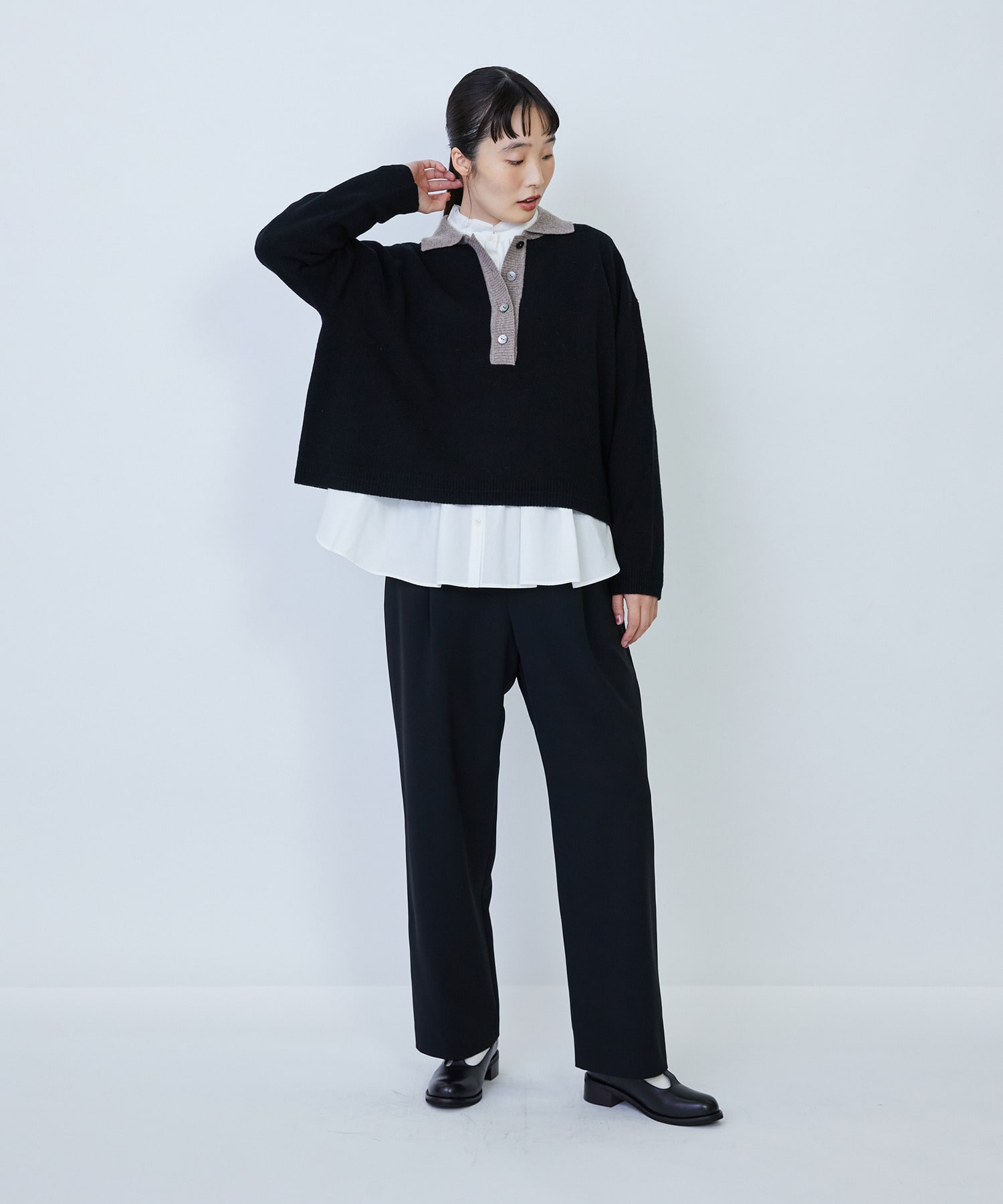 【LOISIR】ウール天竺ポロニット 詳細画像 オフホワイト 2