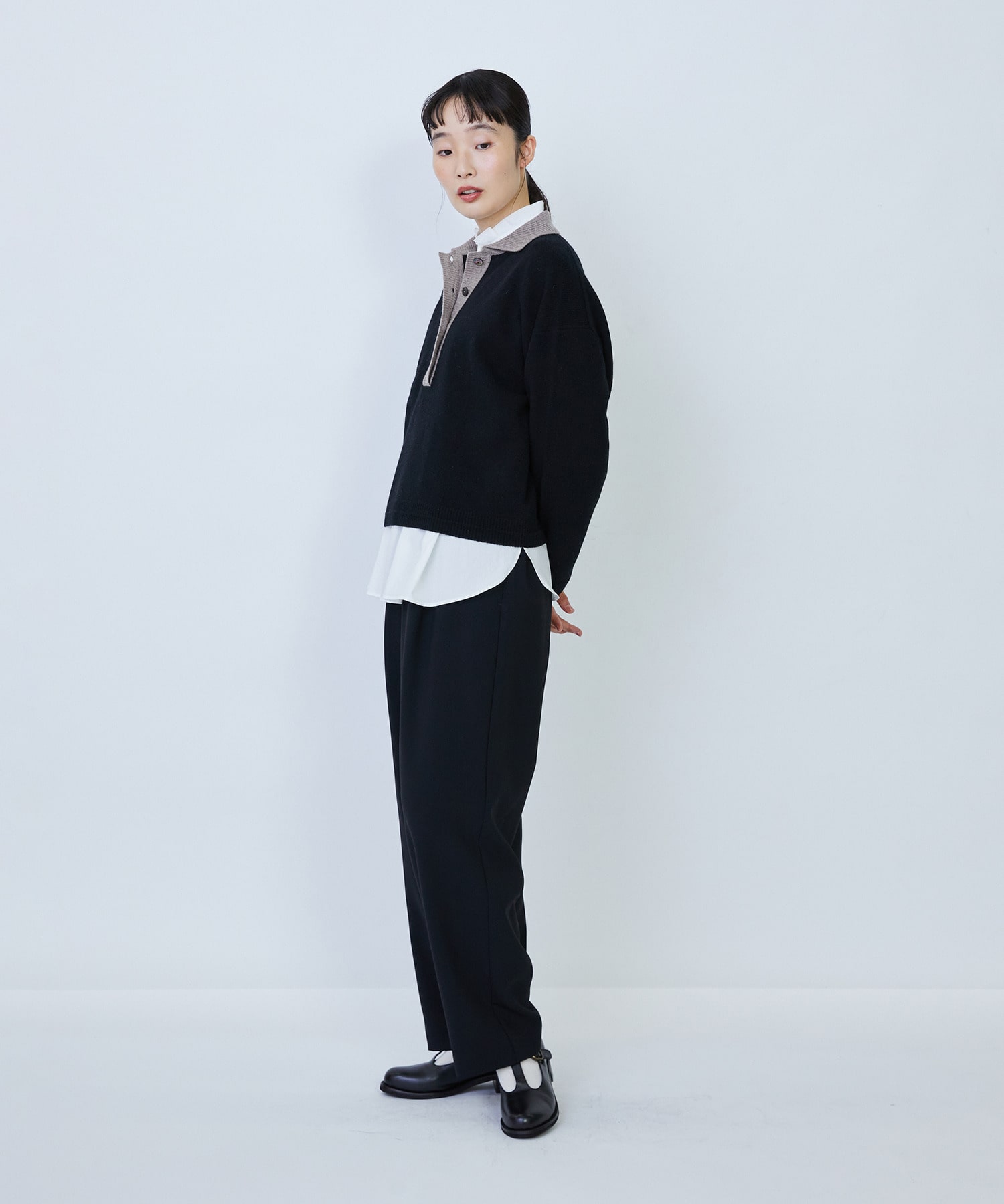 【LOISIR】ウール天竺ポロニット 詳細画像 オフホワイト 3