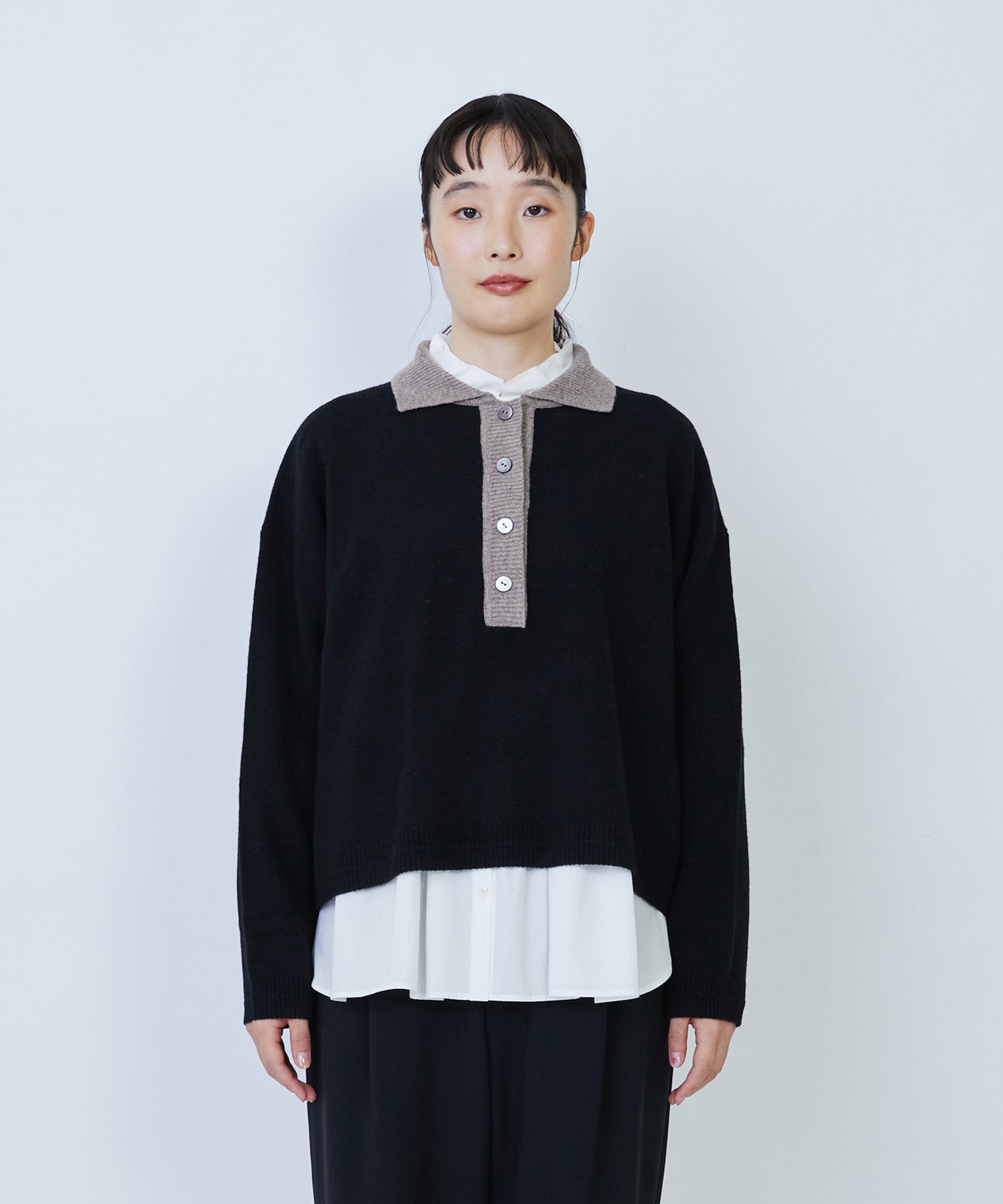 【LOISIR】ウール天竺ポロニット 詳細画像 オフホワイト 5