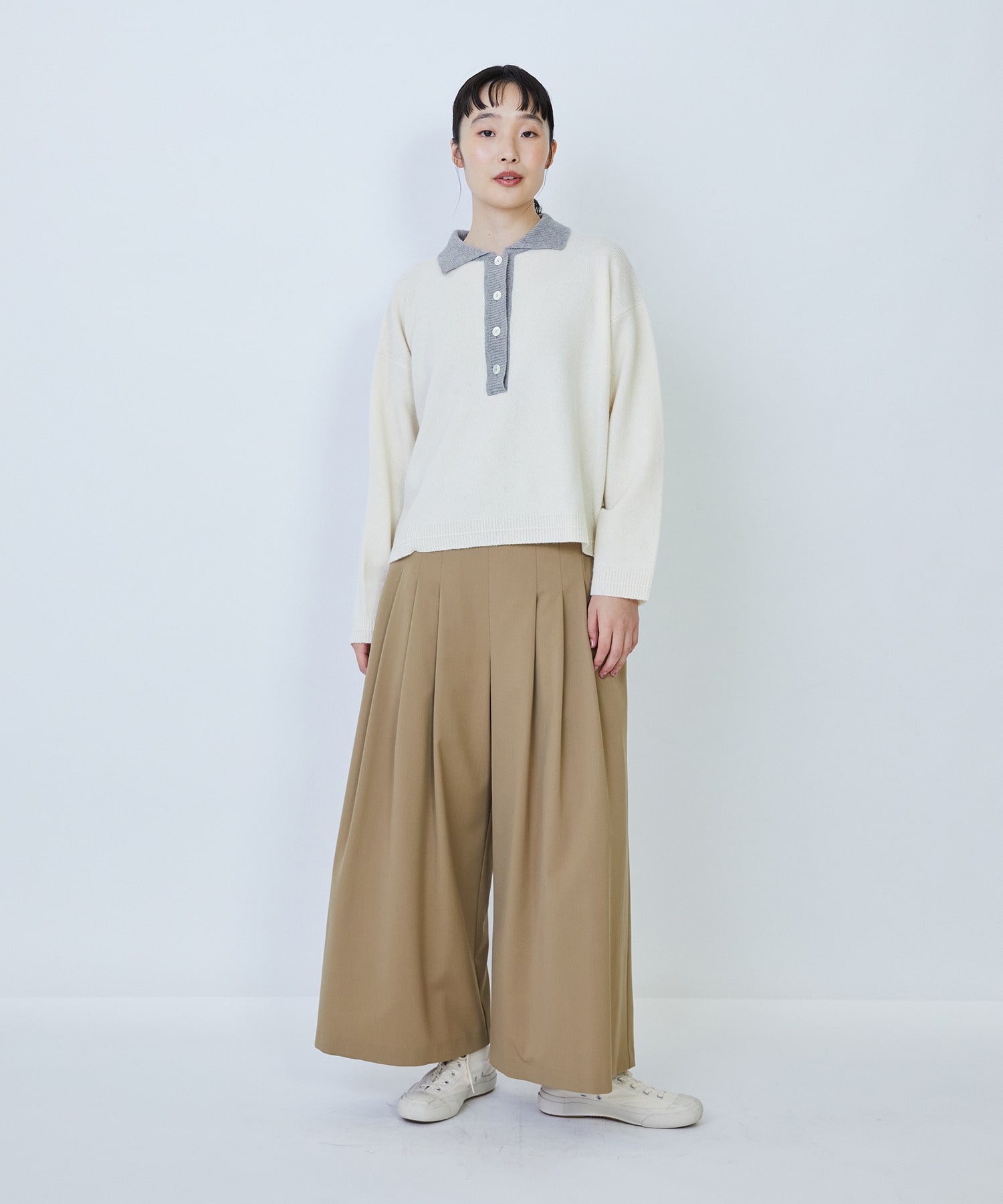 【LOISIR】ウール天竺ポロニット 詳細画像 オフホワイト 8