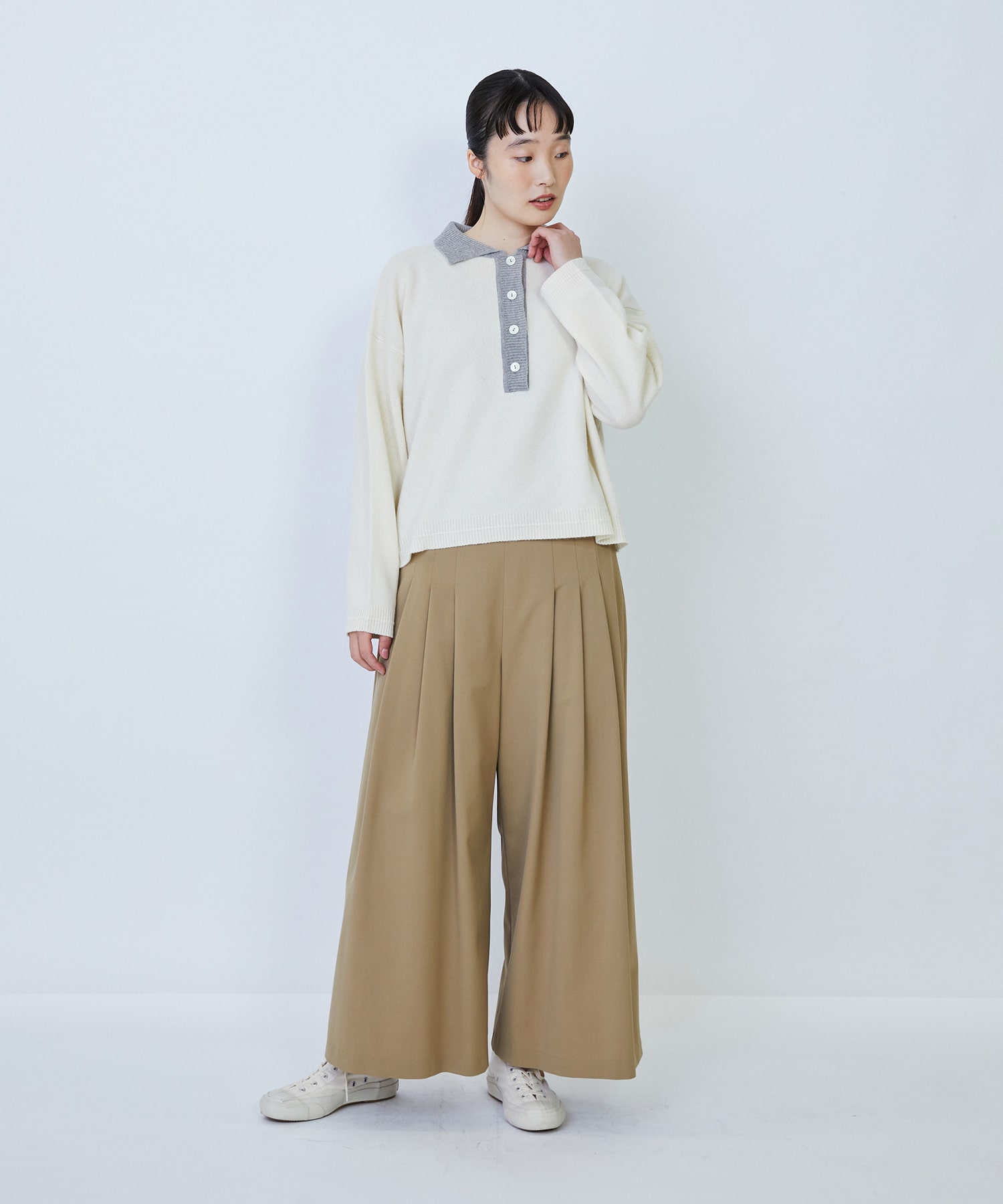 【LOISIR】ウール天竺ポロニット 詳細画像 オフホワイト 9