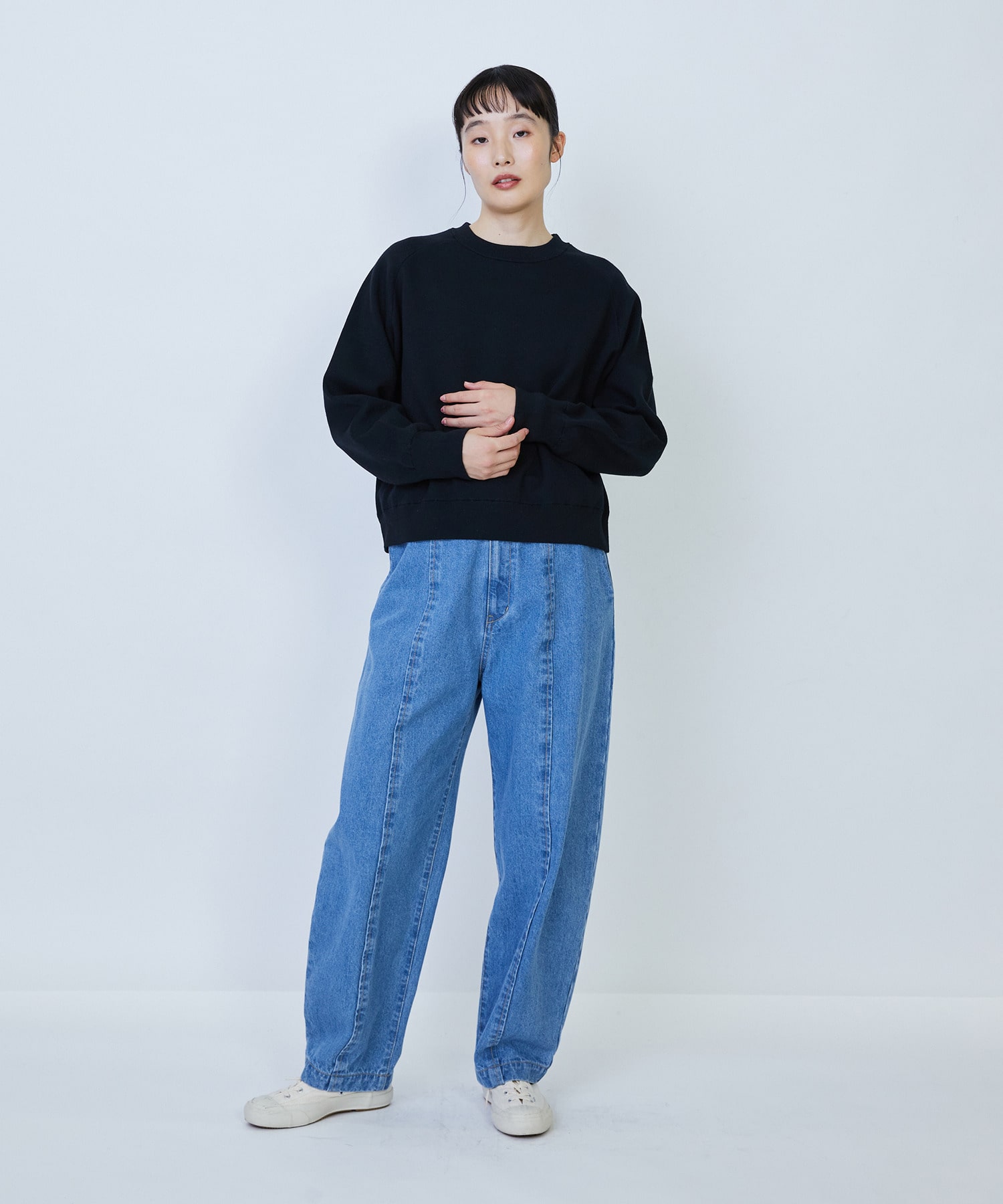 【LOISIR】コットン接結編みニットプルオーバー 詳細画像 ブラック 13