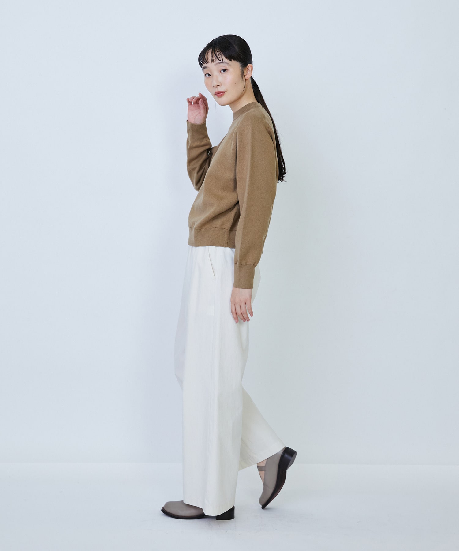 【LOISIR】コットン接結編みニットプルオーバー 詳細画像 ブラック 2