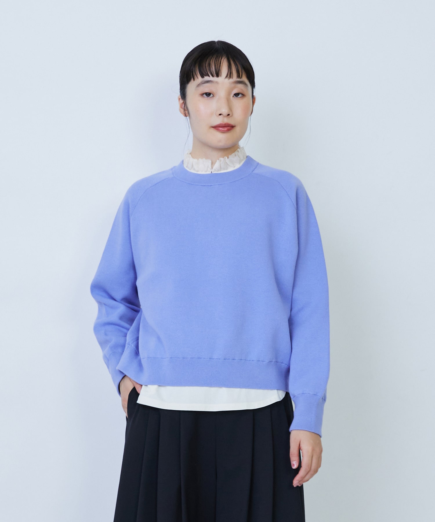 【LOISIR】コットン接結編みニットプルオーバー 詳細画像 ブルー 1