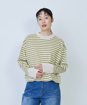 【LOISIR】綿麻天竺モックネックショートプルオーバー 詳細画像 グリーン系その他 1