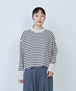 【LOISIR】綿麻天竺モックネックショートプルオーバー 詳細画像 ブルー系その他 1