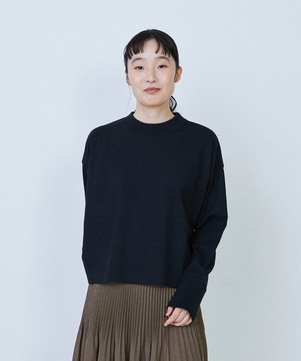 【LOISIR】綿麻天竺モックネックショートプルオーバー