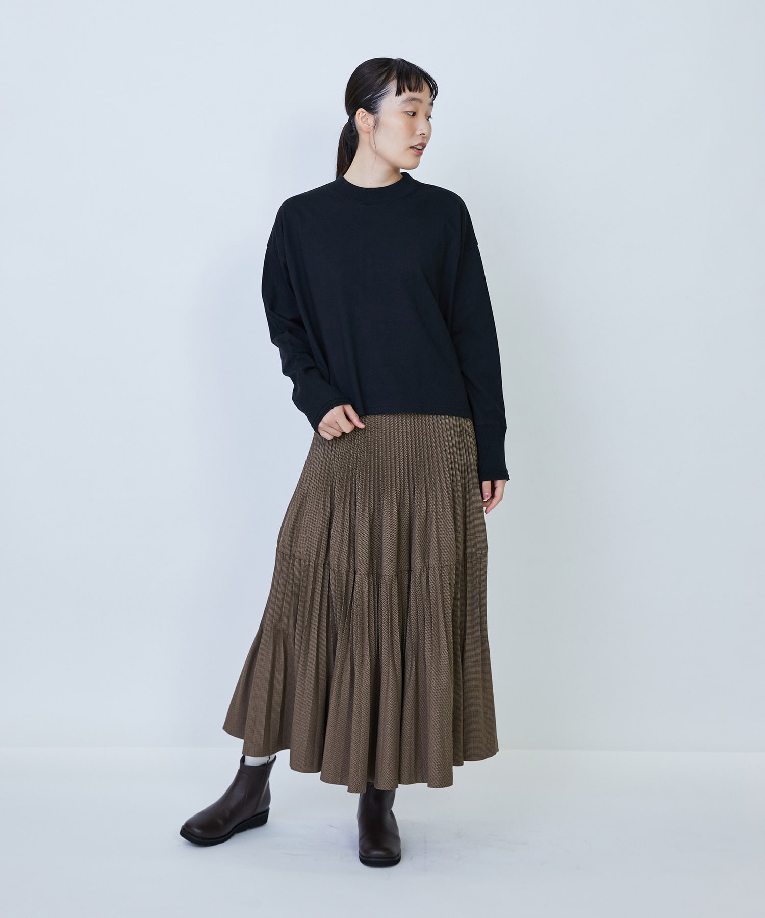 【LOISIR】綿麻天竺モックネックショートプルオーバー 詳細画像 ブラック 10