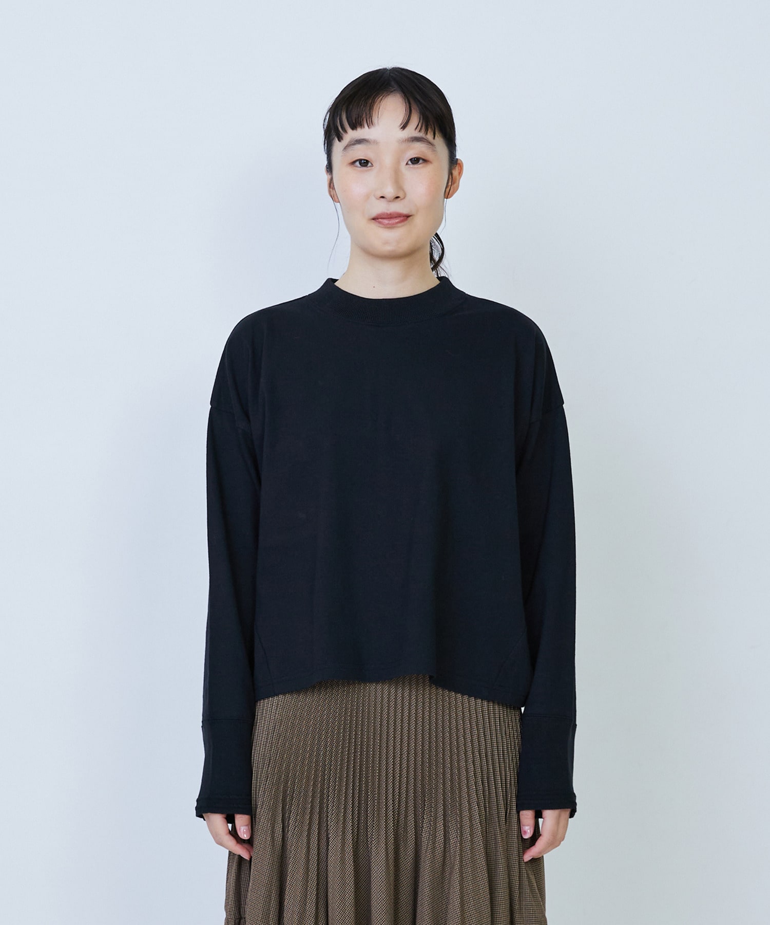 【LOISIR】綿麻天竺モックネックショートプルオーバー 詳細画像 ブラック 13