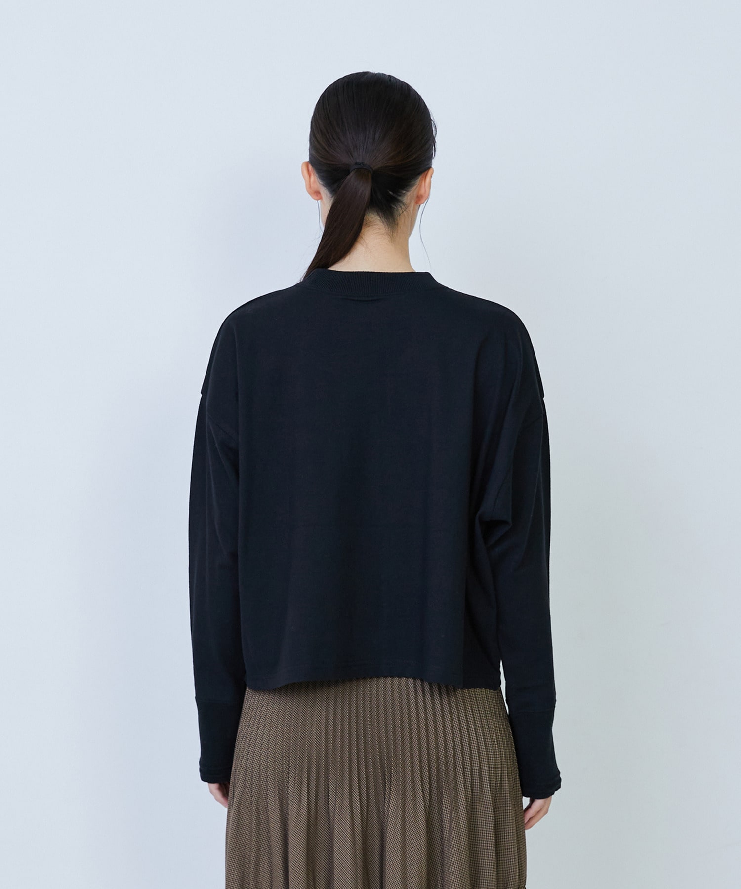 【LOISIR】綿麻天竺モックネックショートプルオーバー 詳細画像 ブラック 15