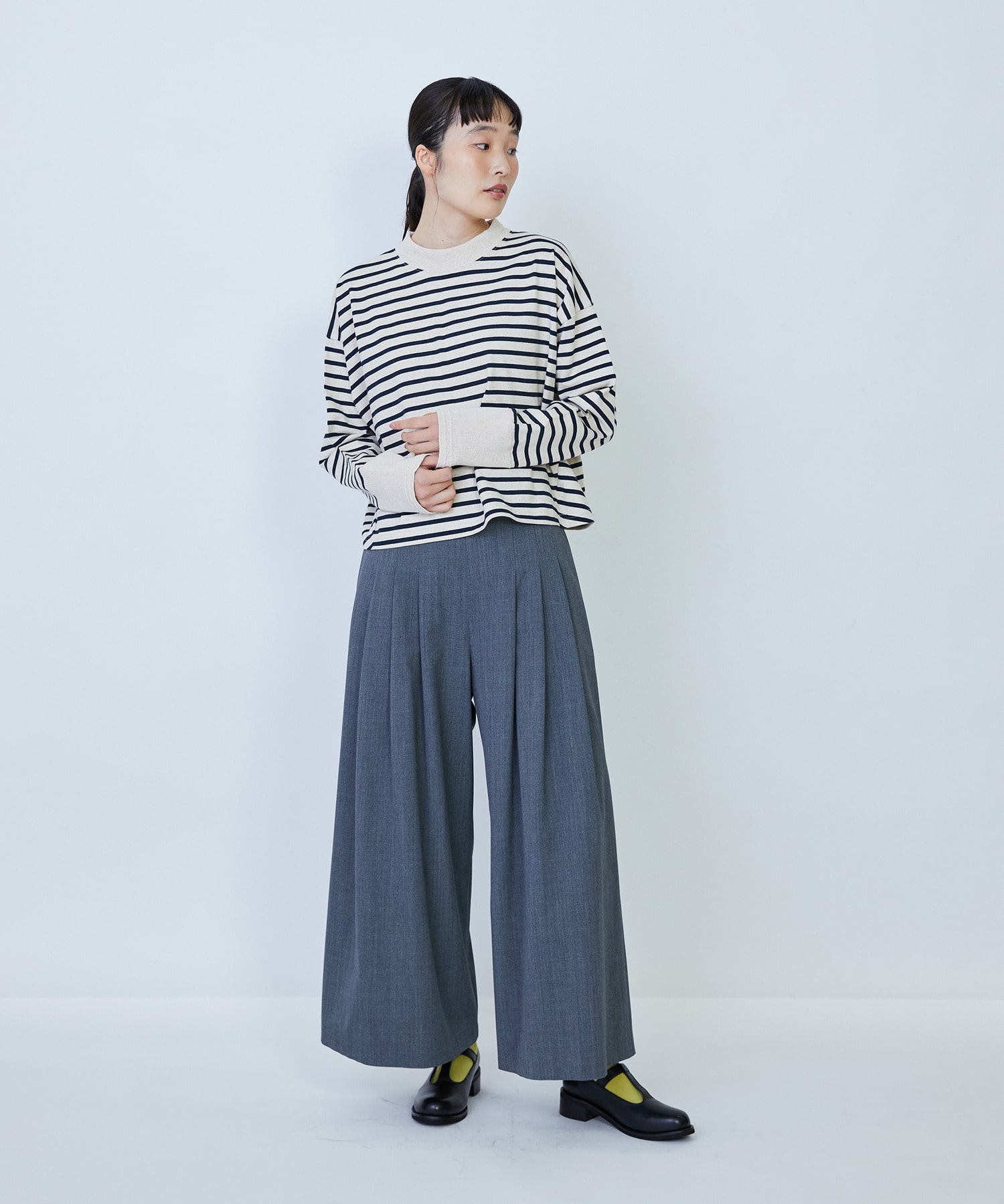 【LOISIR】綿麻天竺モックネックショートプルオーバー 詳細画像 ブラック 16