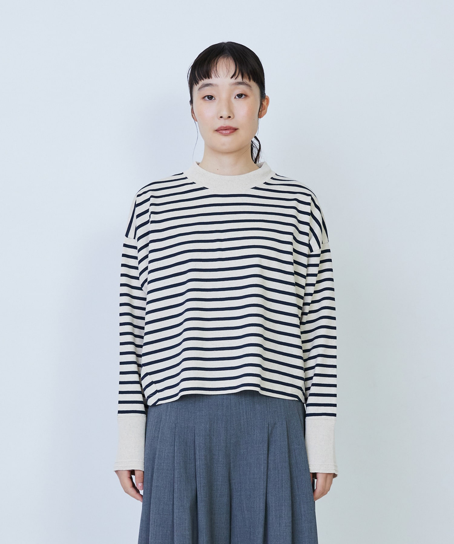 【LOISIR】綿麻天竺モックネックショートプルオーバー 詳細画像 ブラック 19