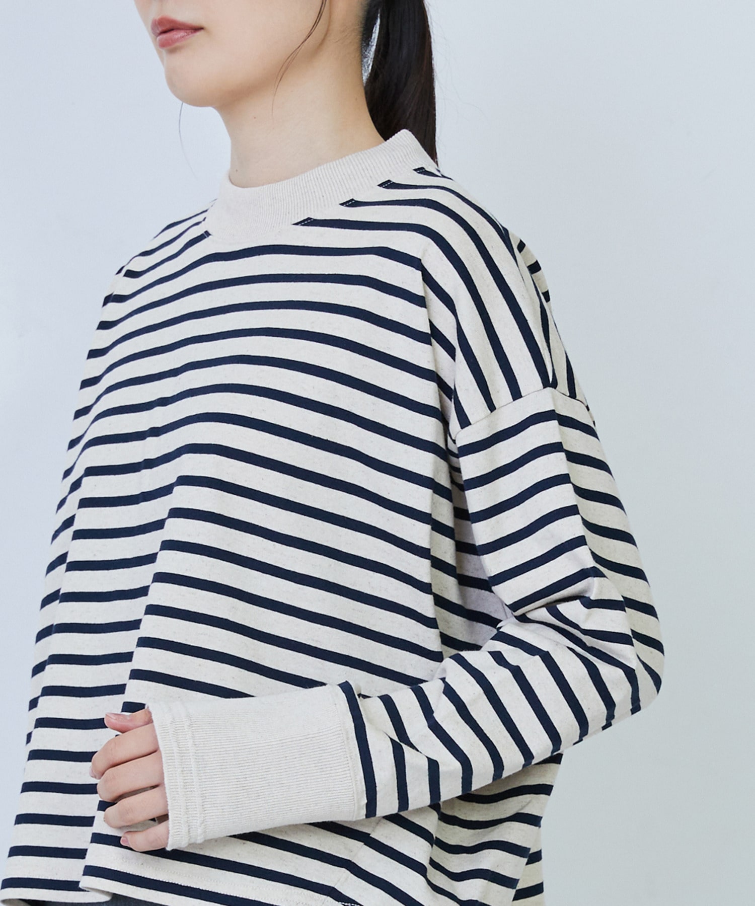 【LOISIR】綿麻天竺モックネックショートプルオーバー 詳細画像 ブラック 24