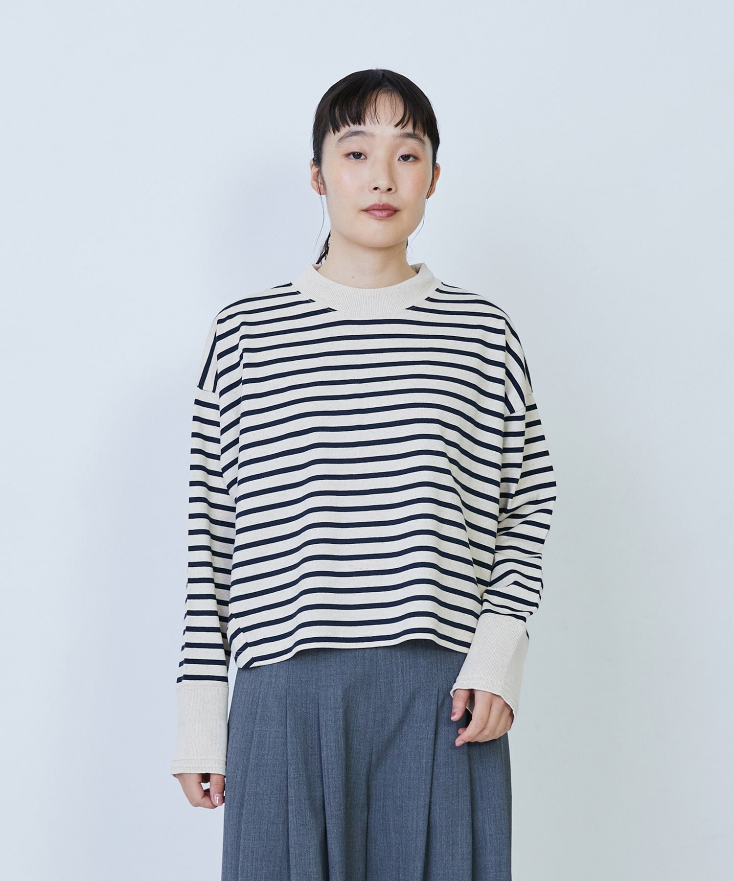 【LOISIR】綿麻天竺モックネックショートプルオーバー 詳細画像 ブルー系その他 1