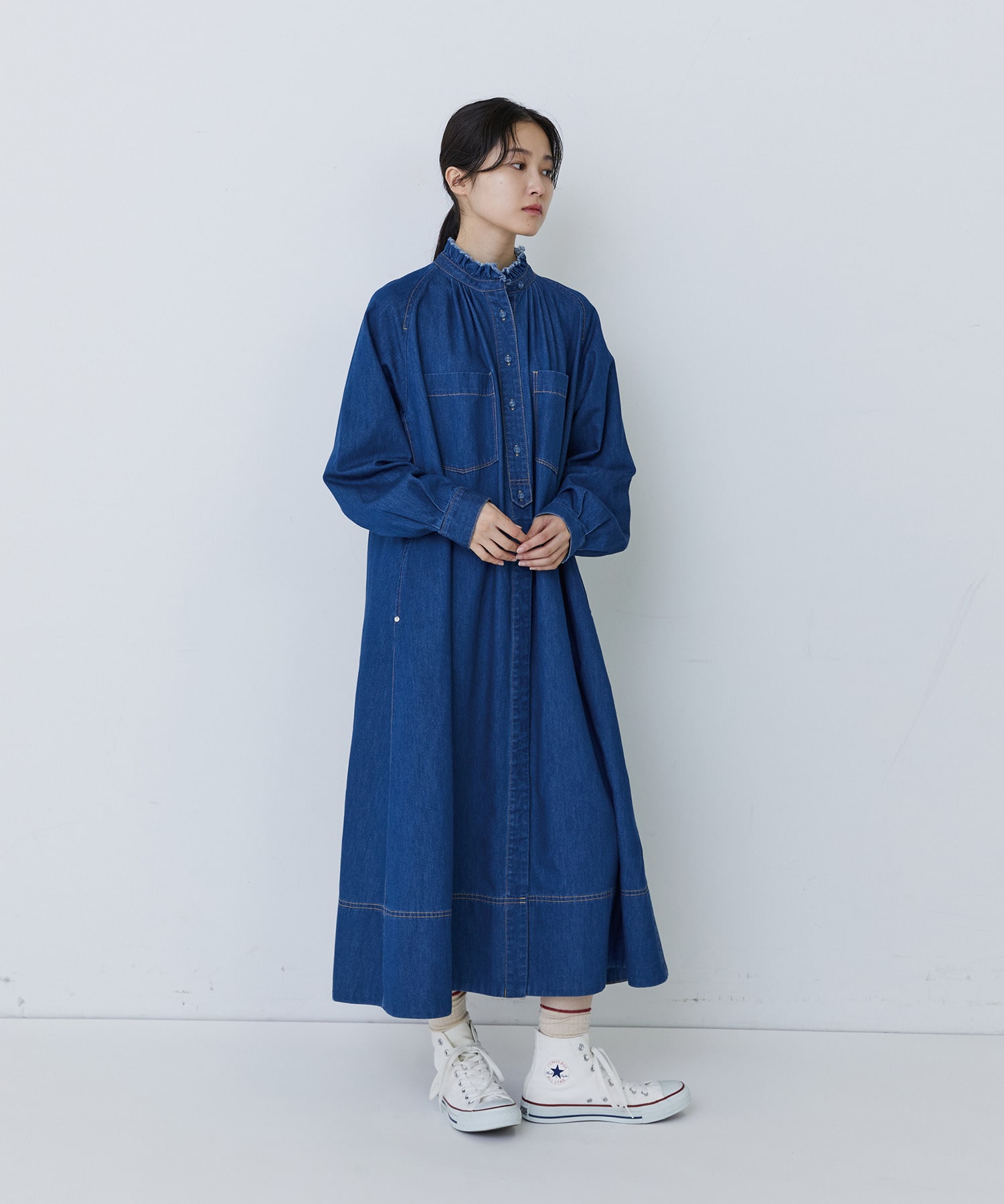 【congés payés】フリルカラーデニムワンピース 詳細画像 インディゴブルー 6