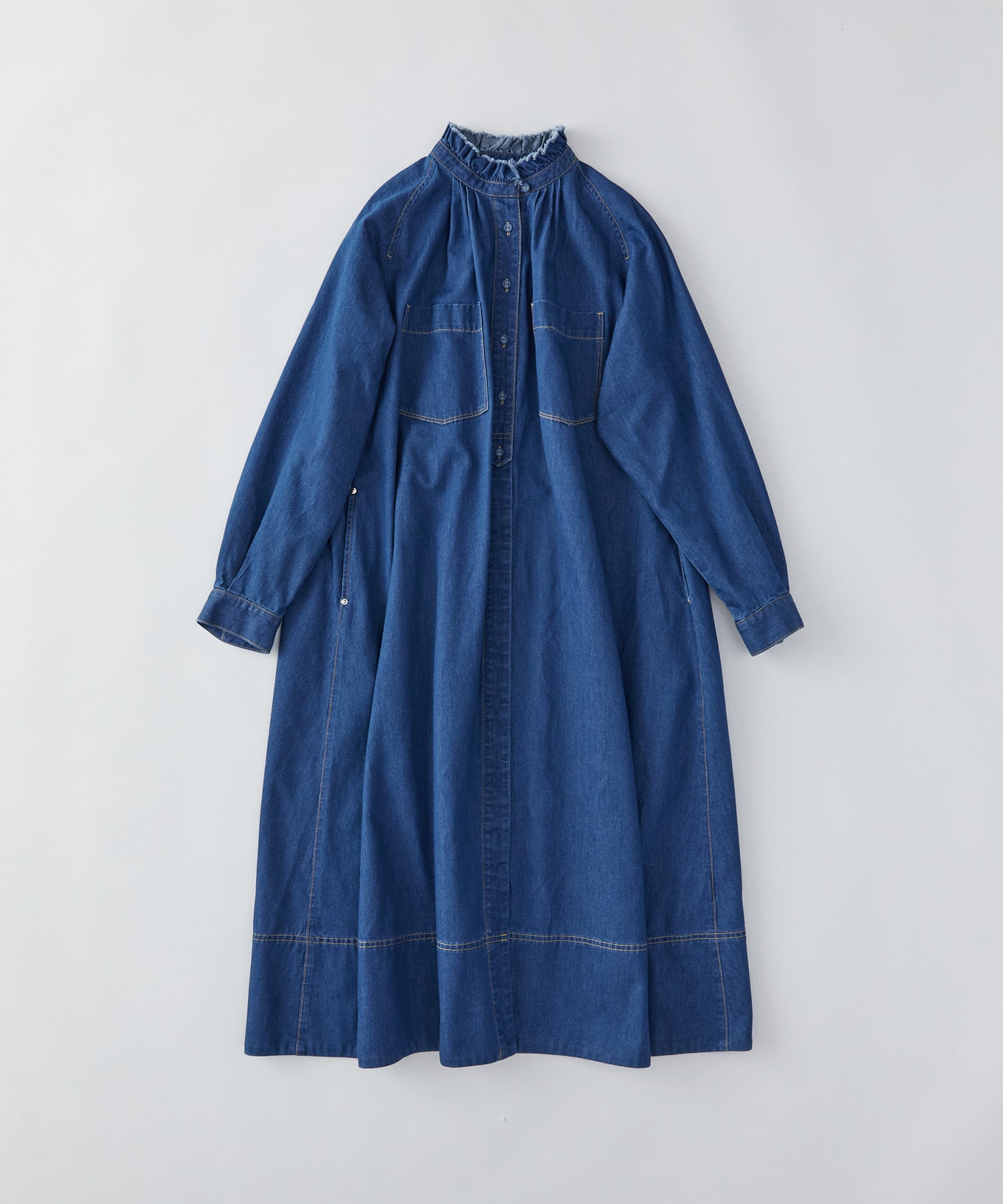 【congés payés】フリルカラーデニムワンピース 詳細画像 ライトインディゴブルー 1