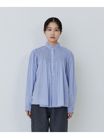 【congés payés】インドコットンシャーリングステッチブラウス 詳細画像 サックスブルー 20