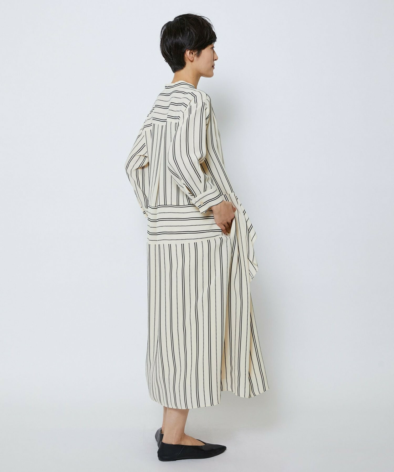 【MOGA Collection】MOGA Collection　レーヨンポリストライプワンピース 詳細画像 ホワイト×ブラック 10