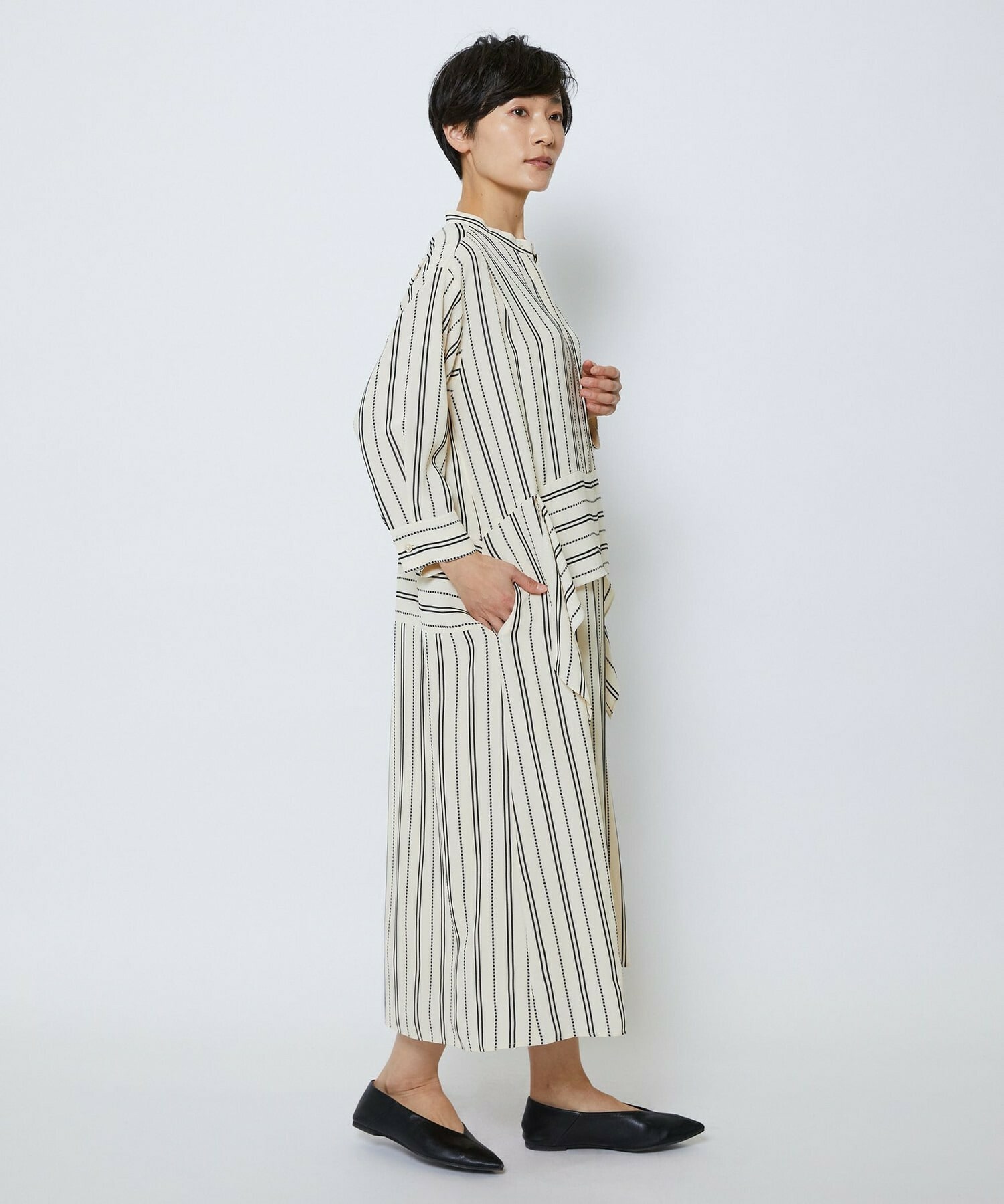 【MOGA Collection】MOGA Collection　レーヨンポリストライプワンピース 詳細画像 ホワイト×ブラック 11