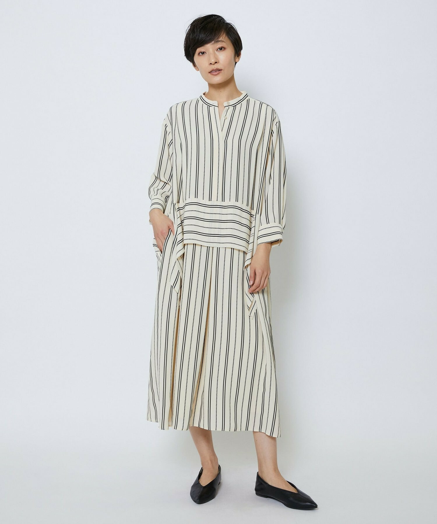 【MOGA Collection】MOGA Collection　レーヨンポリストライプワンピース 詳細画像 ホワイト×ブラック 14