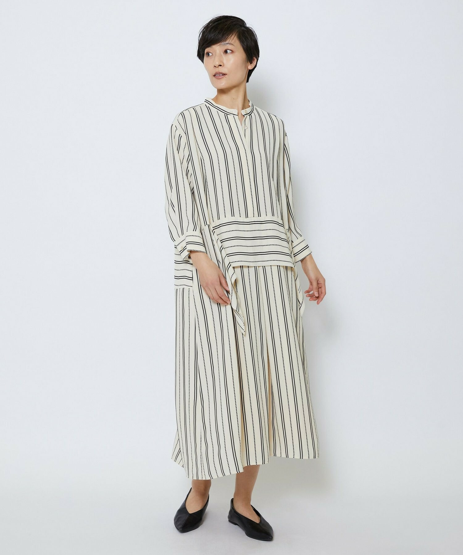 【MOGA Collection】MOGA Collection　レーヨンポリストライプワンピース 詳細画像 ホワイト×ブラック 17