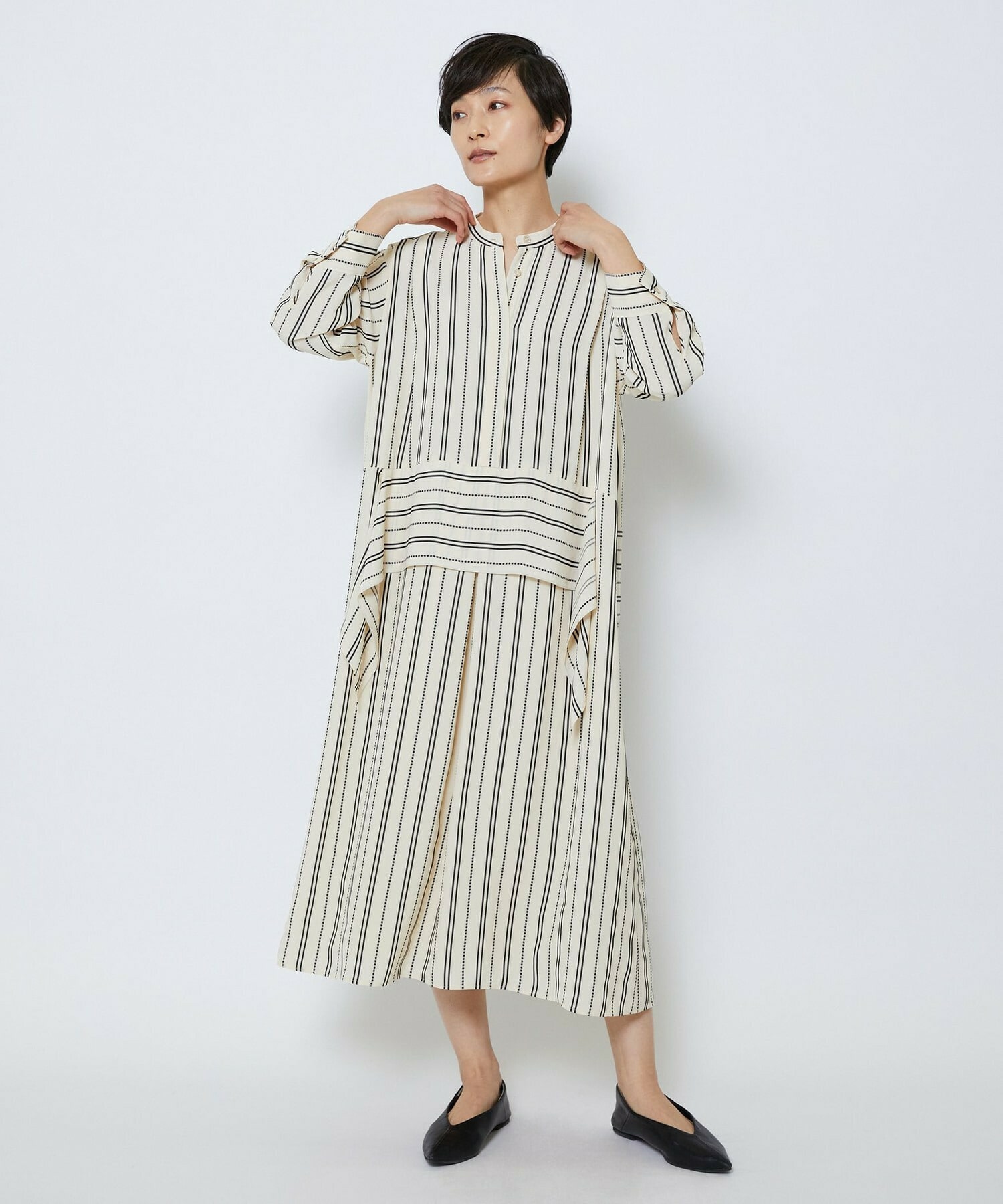 【MOGA Collection】MOGA Collection　レーヨンポリストライプワンピース 詳細画像 ホワイト×ブラック 3