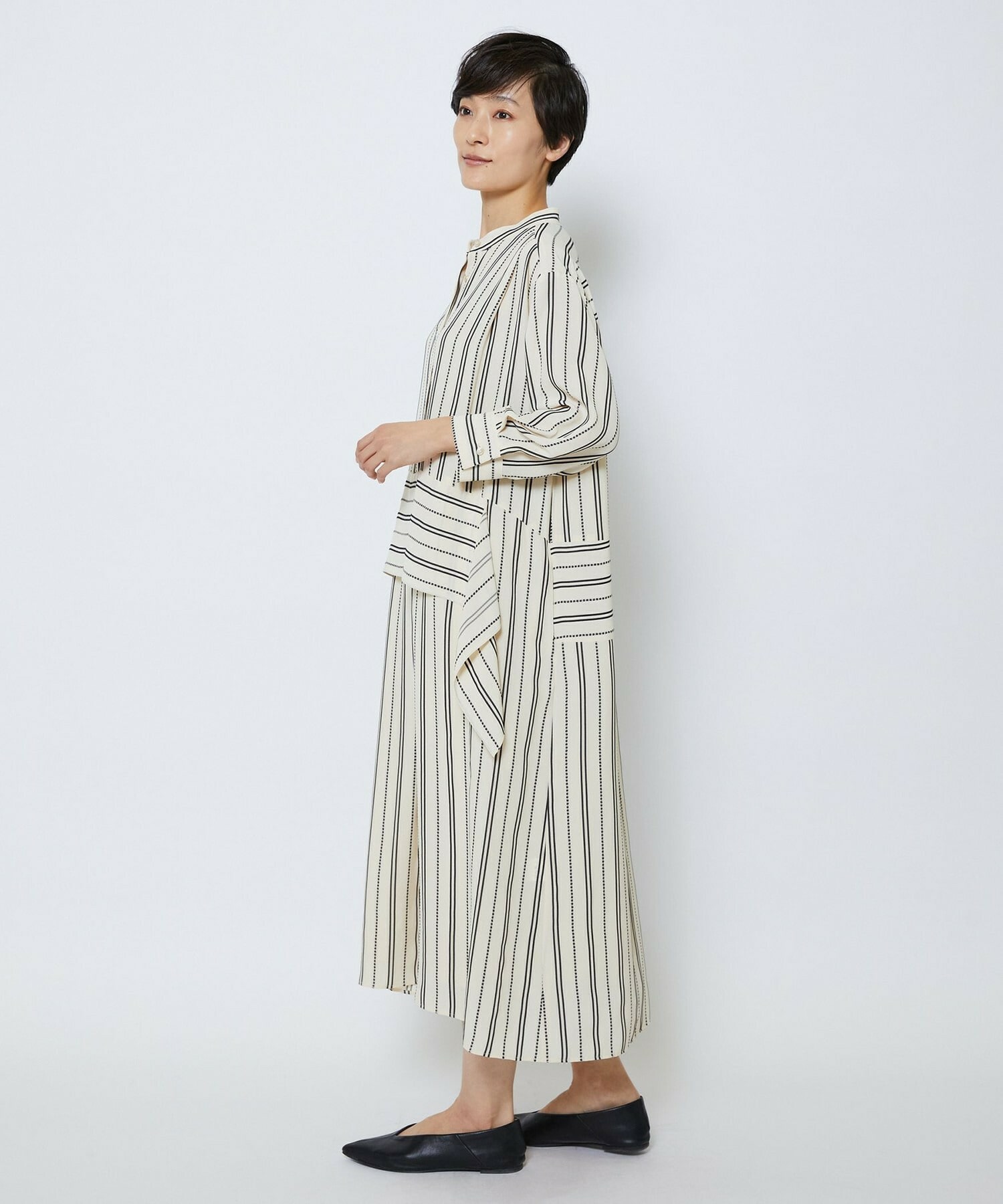 【MOGA Collection】MOGA Collection　レーヨンポリストライプワンピース 詳細画像 ホワイト×ブラック 7