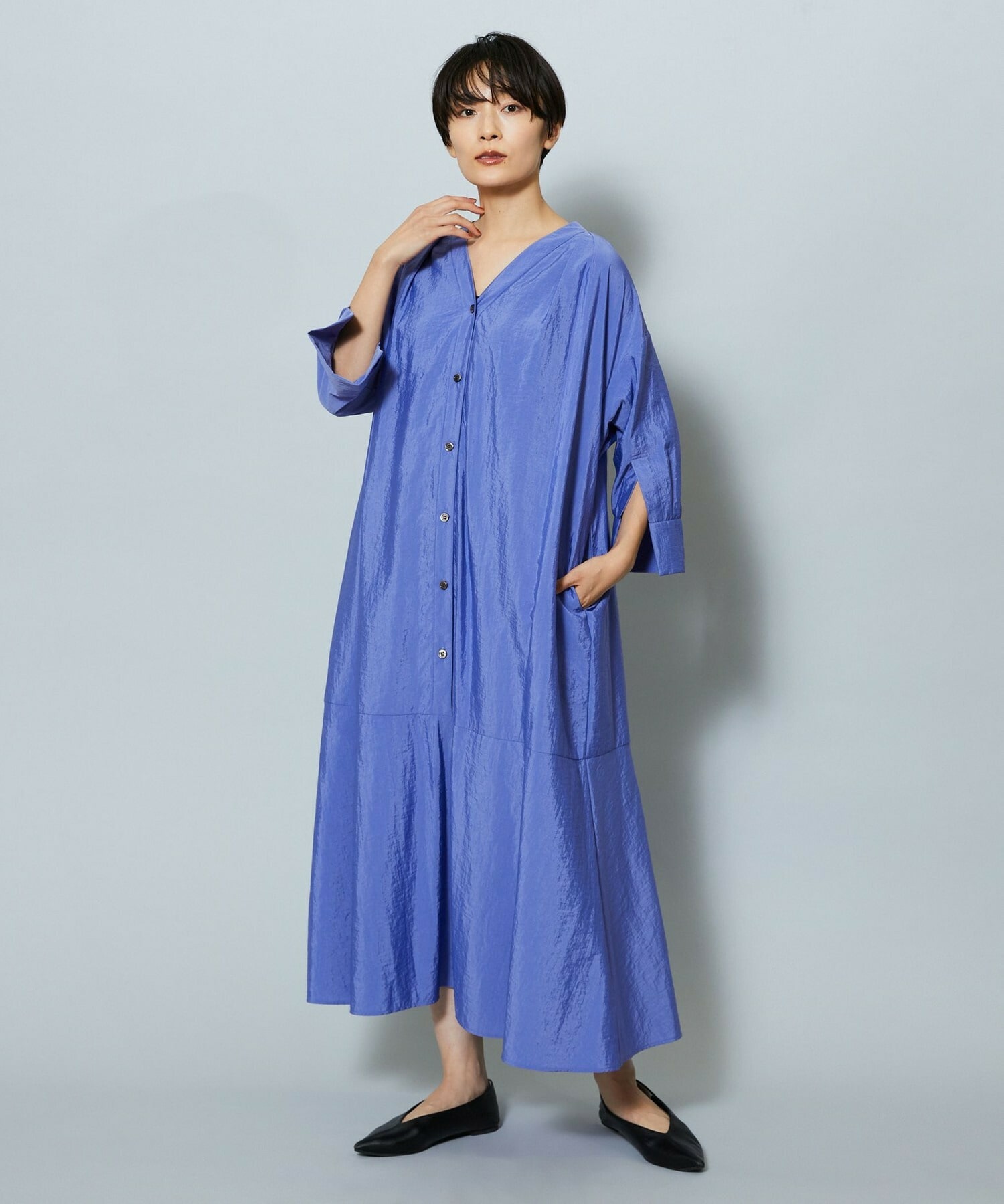 【MOGA】ナイロンクロスVネックワンピース 詳細画像 ブラック 10