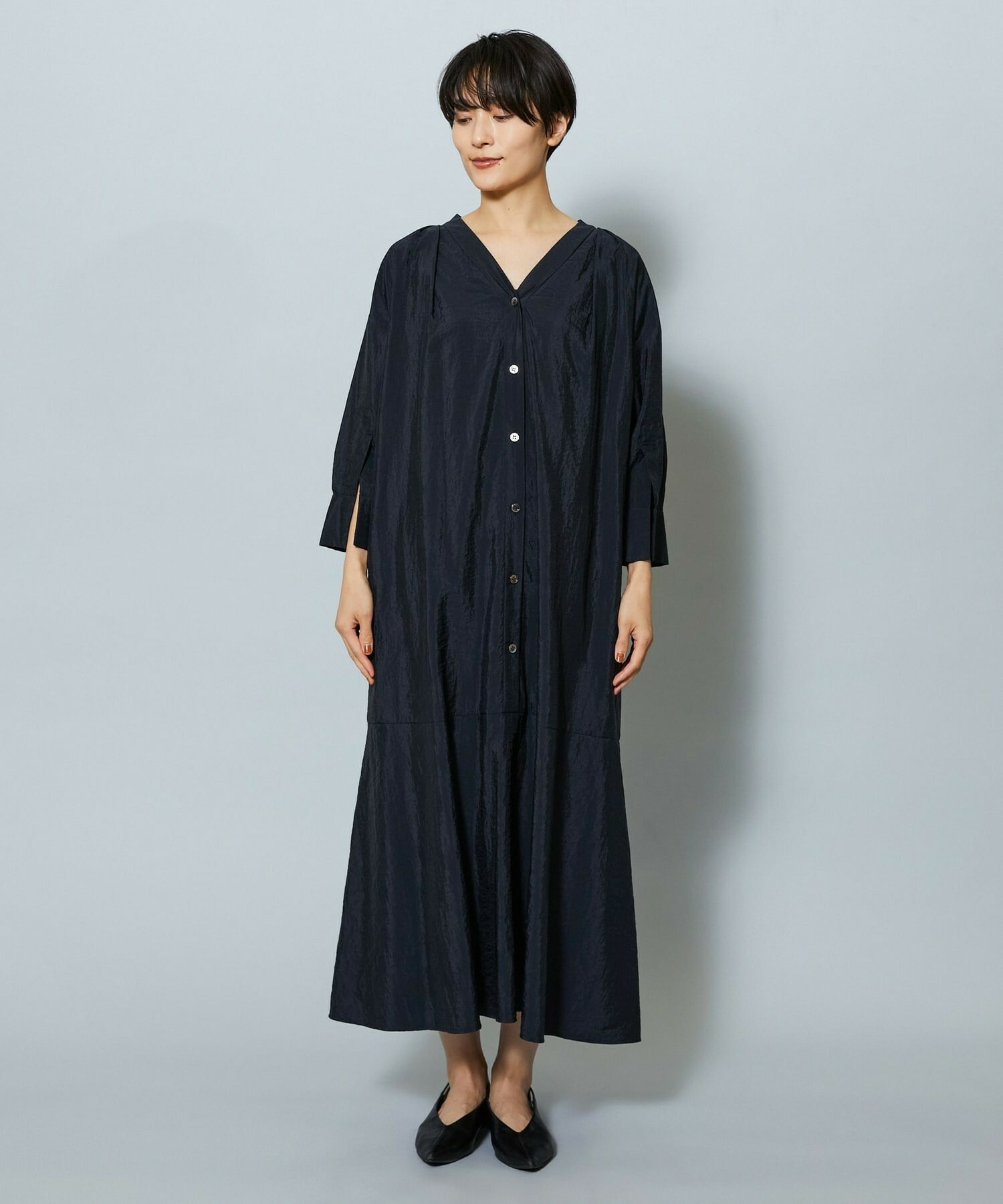 【MOGA】ナイロンクロスVネックワンピース 詳細画像 ブラック 16