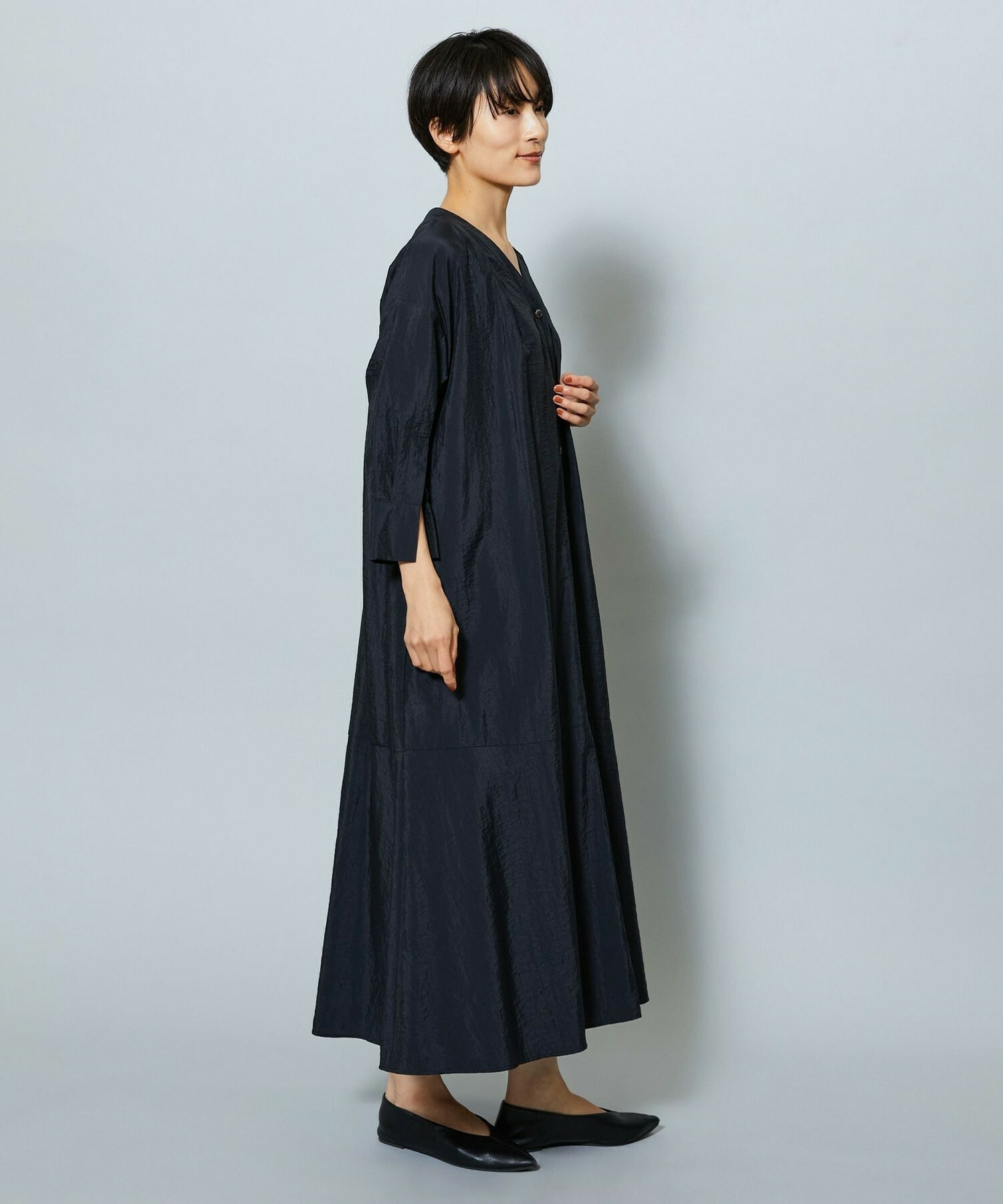 【MOGA】ナイロンクロスVネックワンピース 詳細画像 ブラック 4