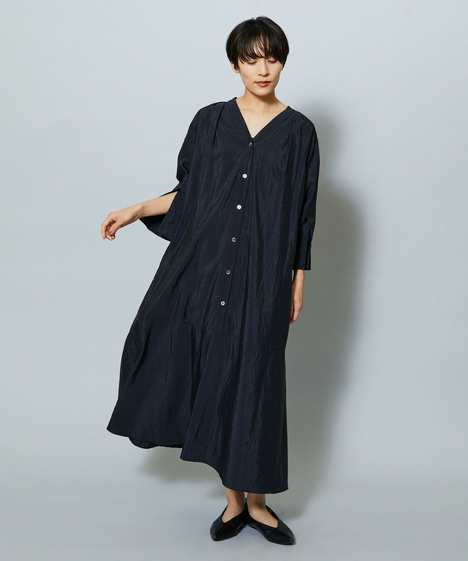 【MOGA】ナイロンクロスVネックワンピース 詳細画像 ブラック 6