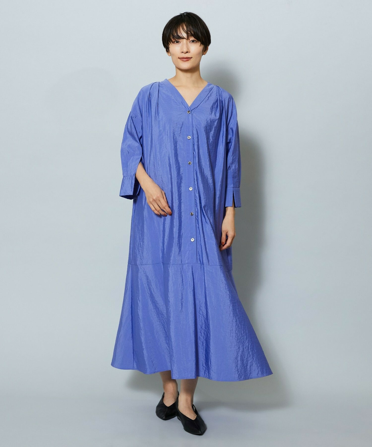 【MOGA】ナイロンクロスVネックワンピース 詳細画像 ブラック 7