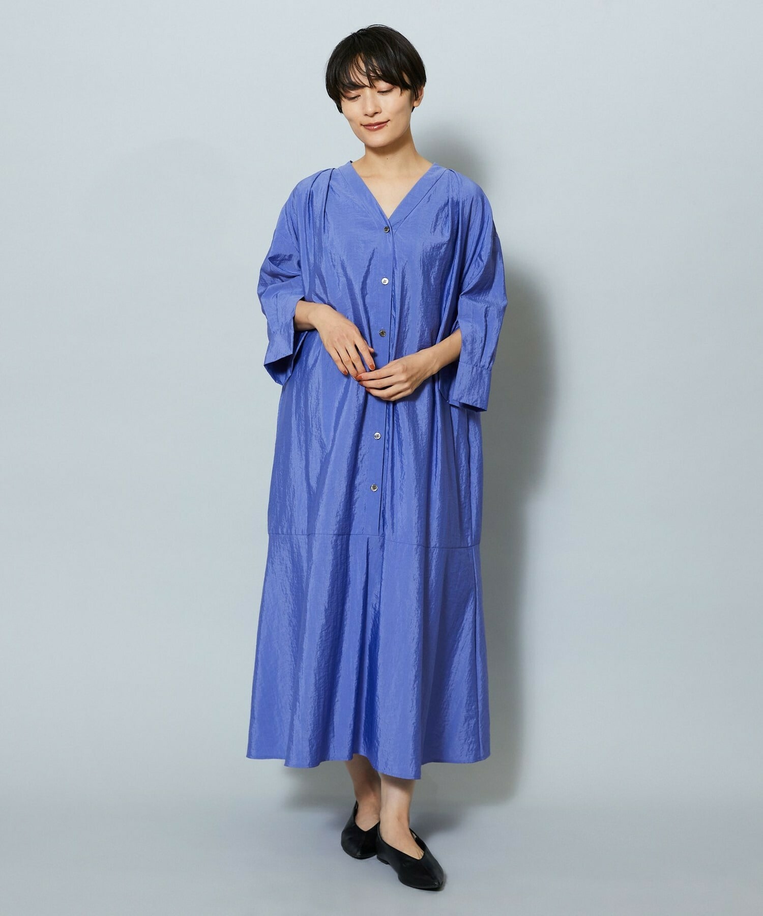 【MOGA】ナイロンクロスVネックワンピース 詳細画像 ブラック 8