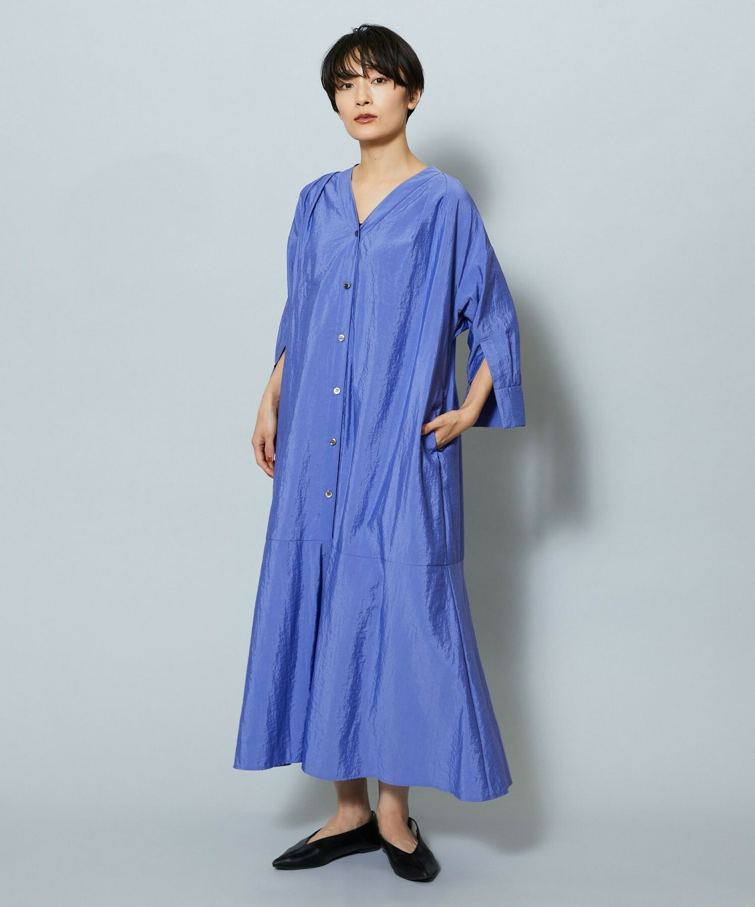 【MOGA】ナイロンクロスVネックワンピース 詳細画像 パープル 1